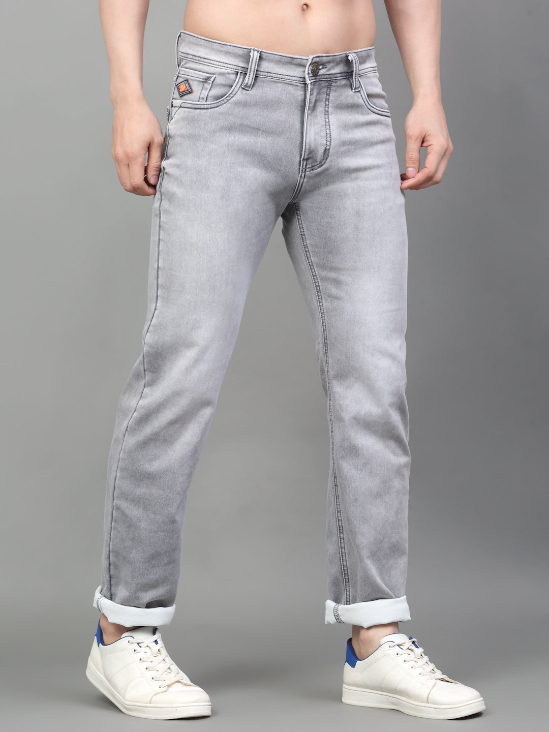Grey Denim Mid Rise Egyptian Cotton Super Stretch Butter Comfort Jeans-Slim Fit