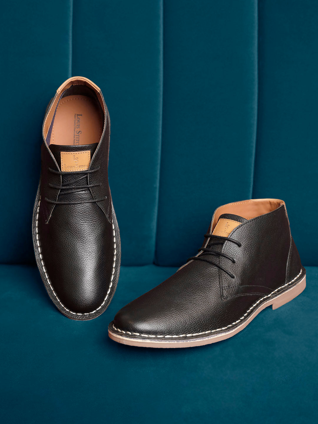 Jet Black Italian Leather British Stitch Down Chukka Boots