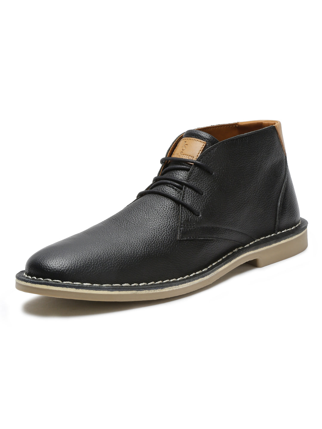 Jet Black Italian Leather British Stitch Down Chukka Boots