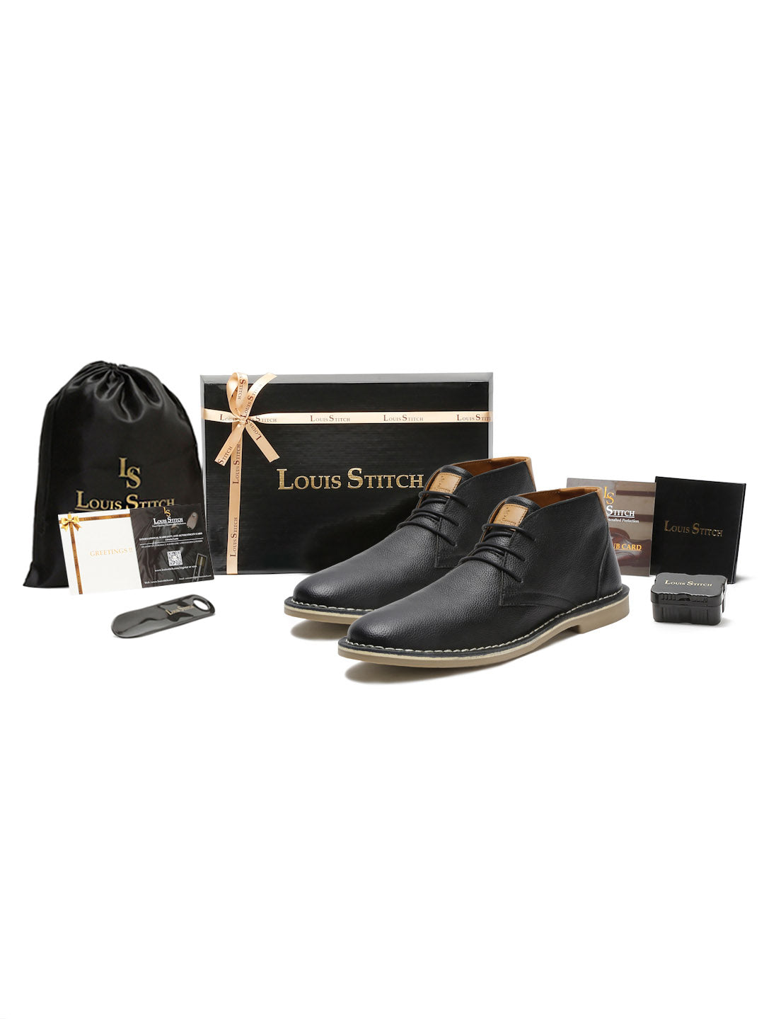 Jet Black Italian Leather British Stitch Down Chukka Boots