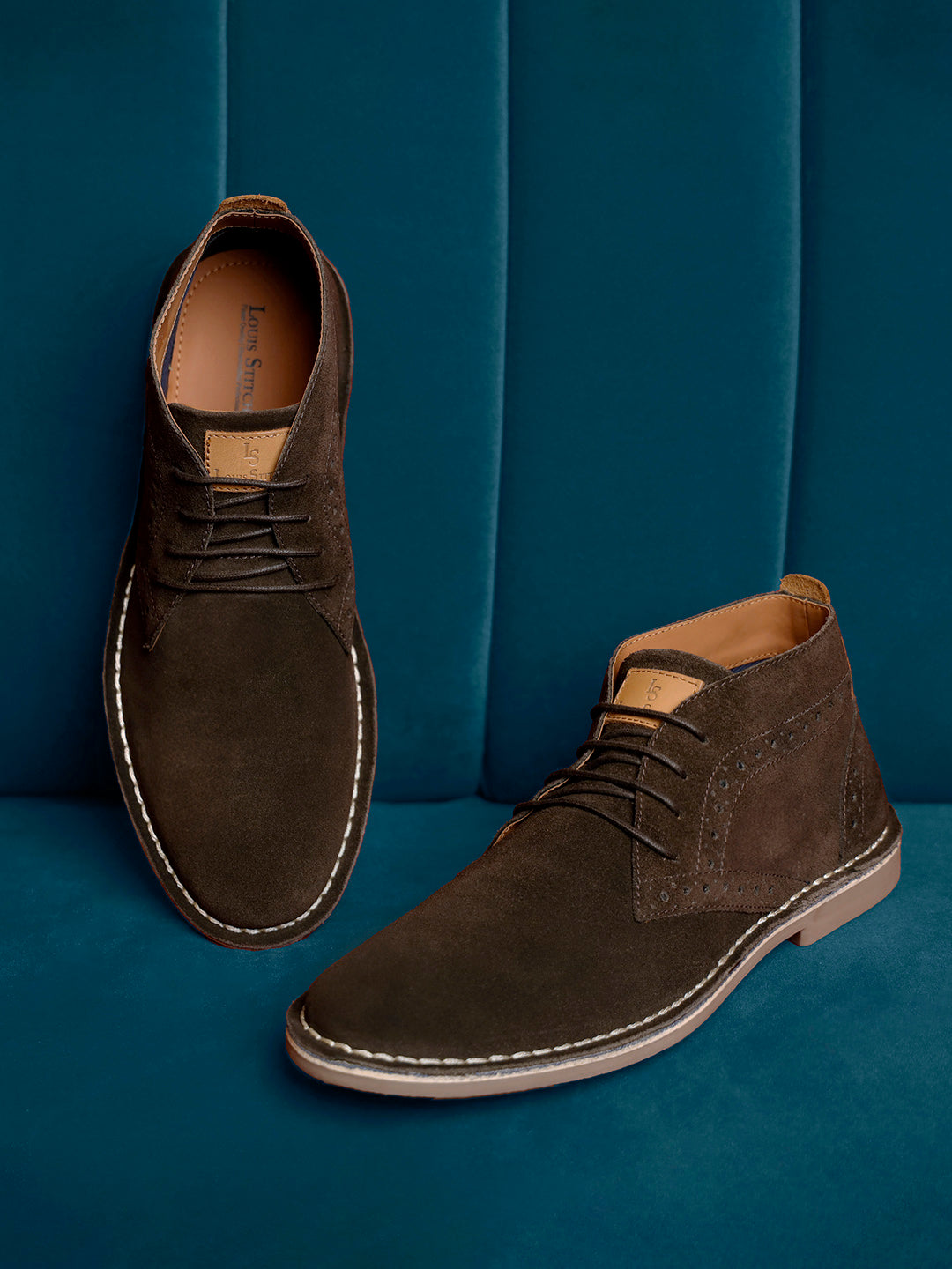 Bistre Brown Italian Suede Leather British Stitch Down Brogue Chukka Boots