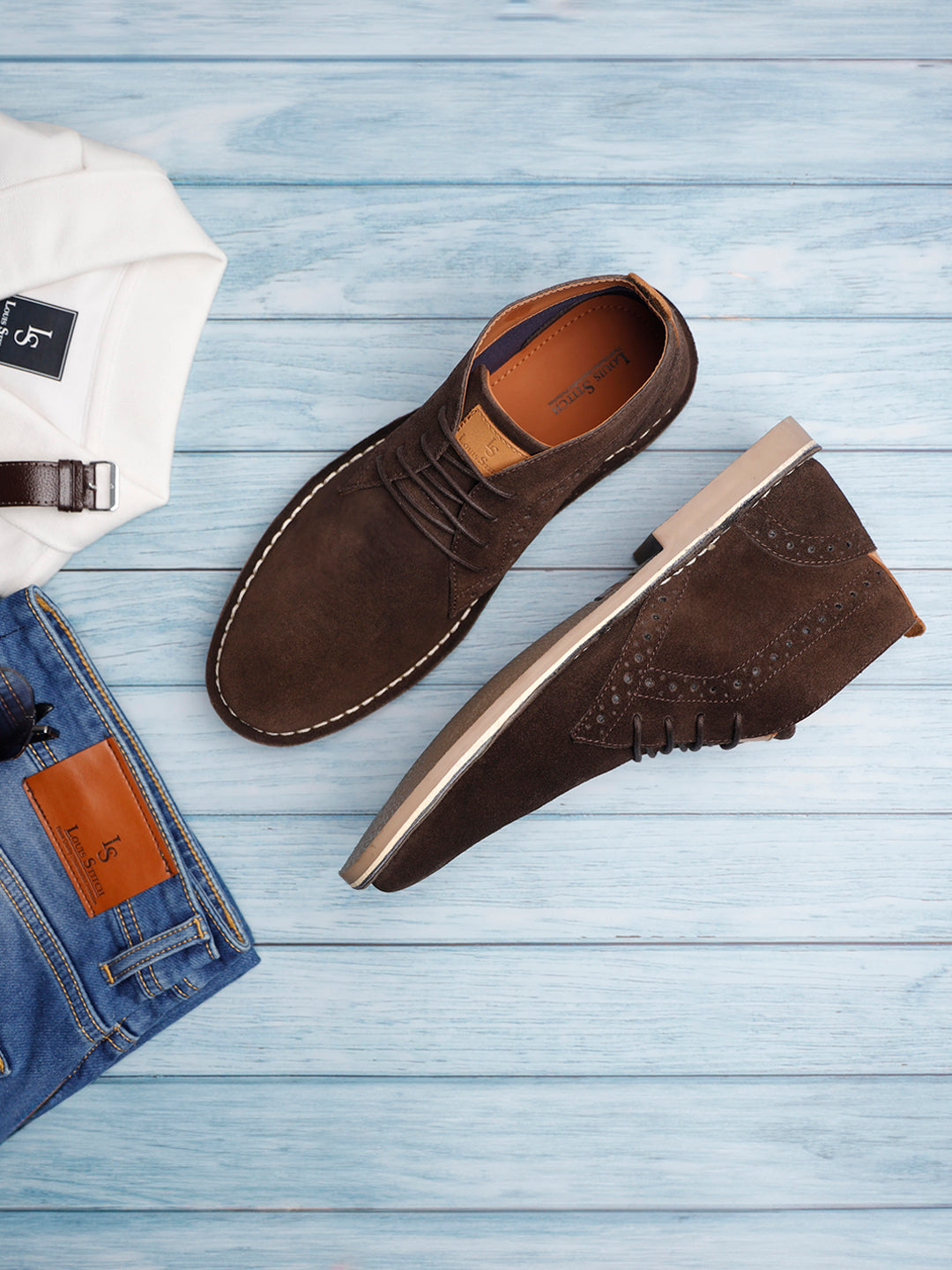 Bistre Brown Italian Suede Leather British Stitch Down Brogue Chukka Boots