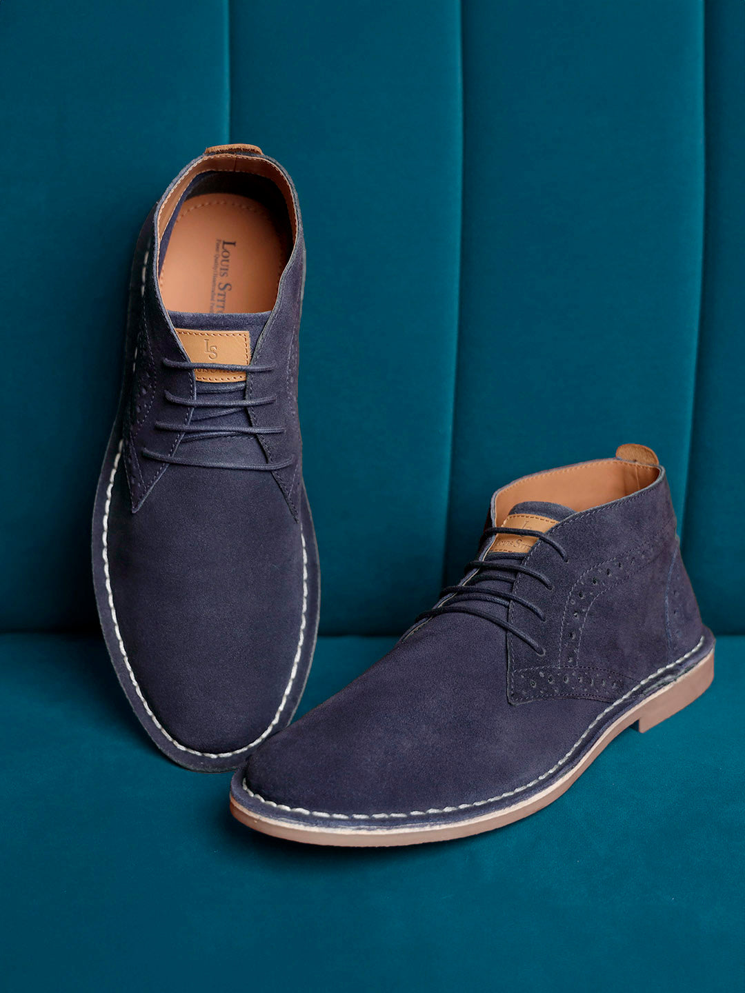 Federal Blue Italian Suede Leather British Stitch Down Brogue Chukka Boots