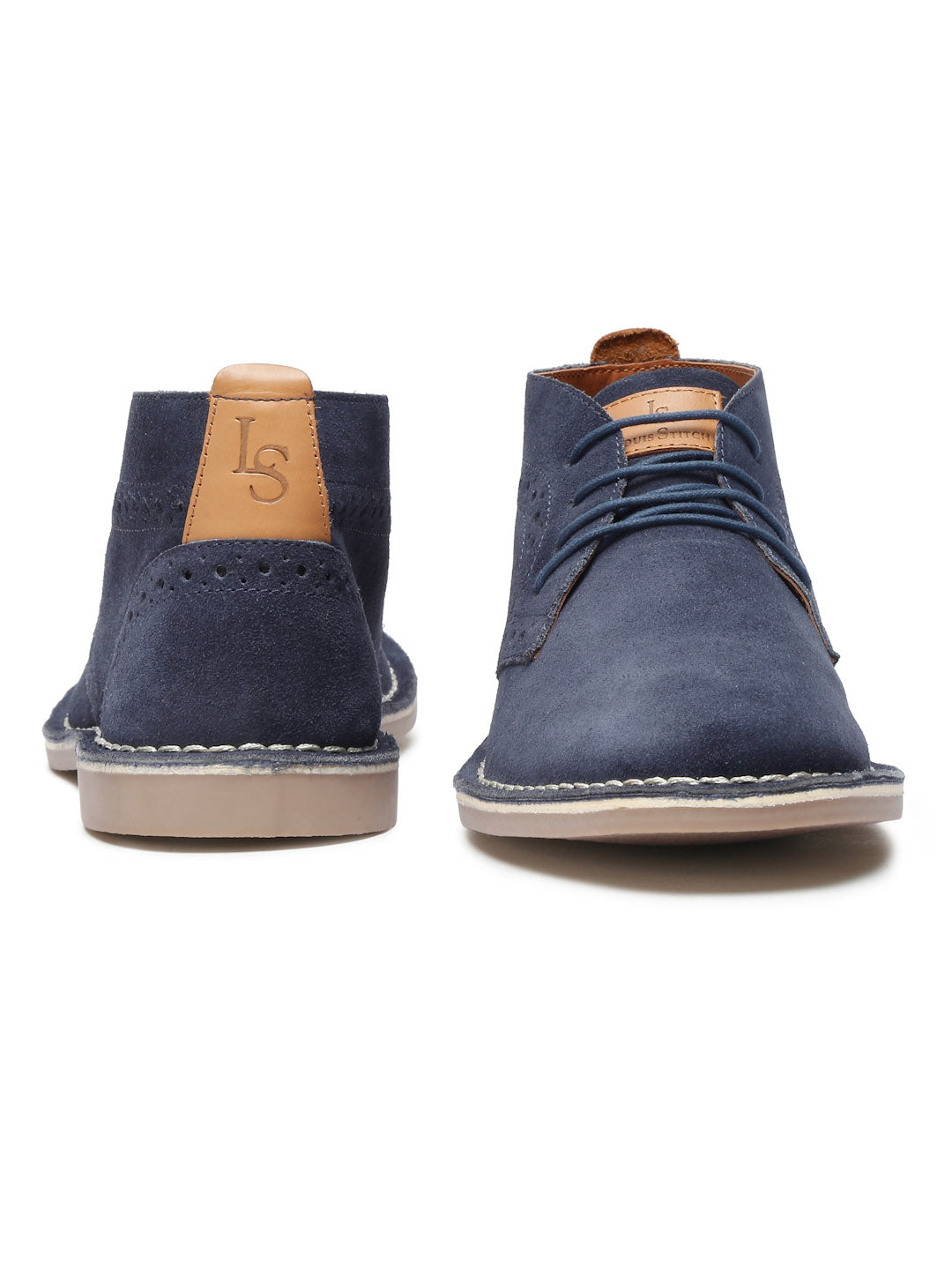 Federal Blue Italian Suede Leather British Stitch Down Brogue Chukka Boots