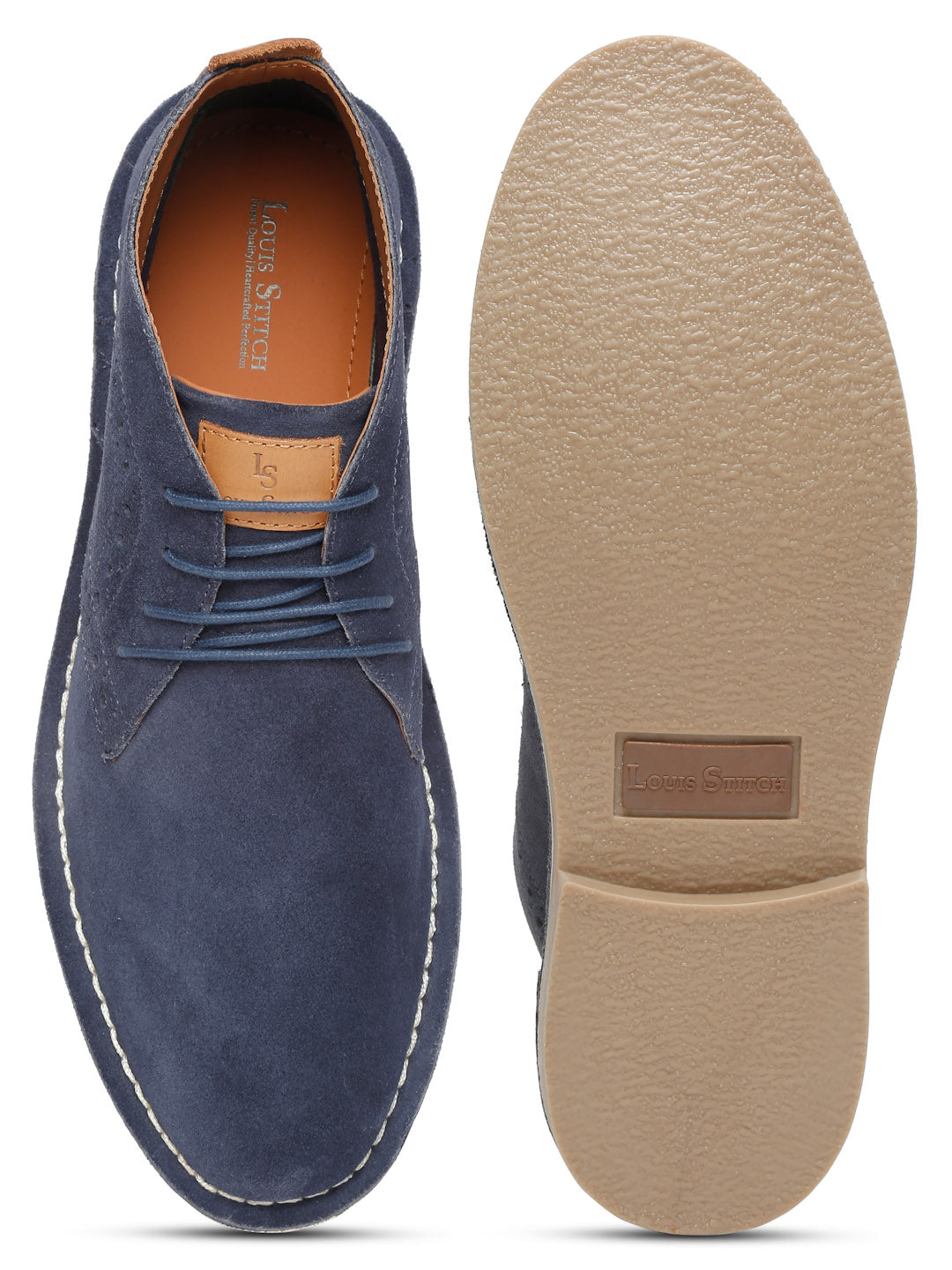 Federal Blue Italian Suede Leather British Stitch Down Brogue Chukka Boots