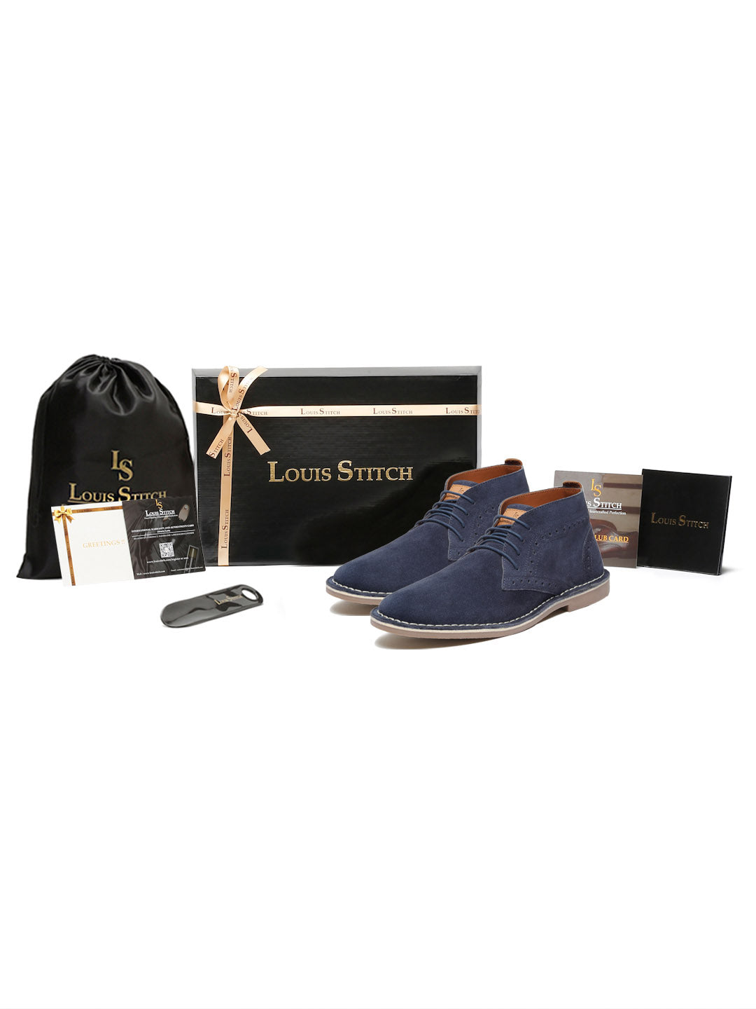 Federal Blue Italian Suede Leather British Stitch Down Brogue Chukka Boots