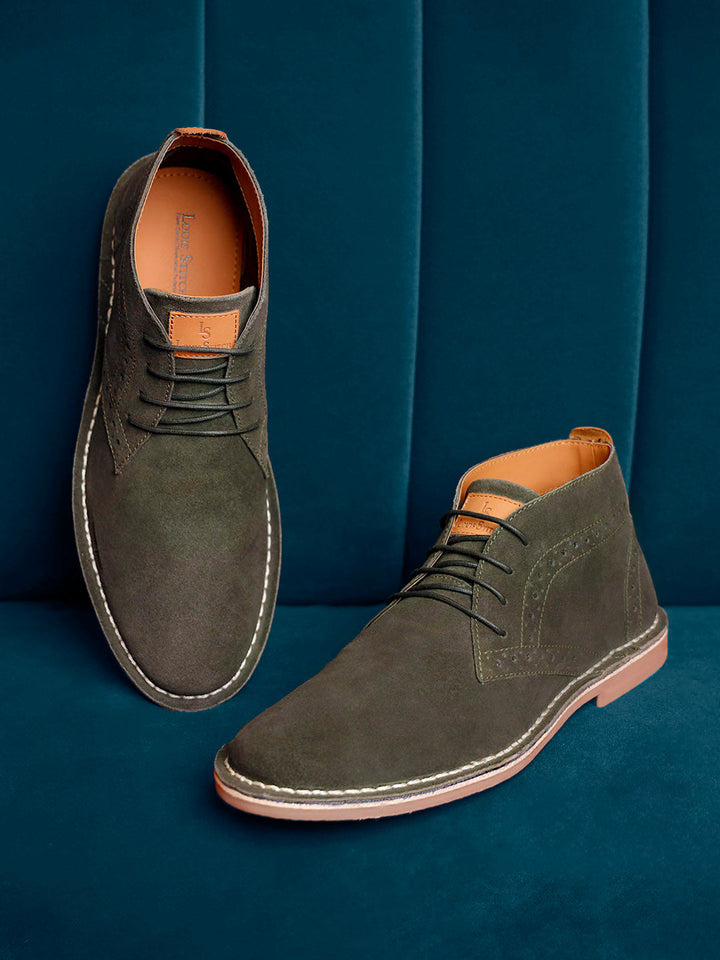 Moss Green Italian Suede Leather British Stitch Down Brogue Chukka Boots