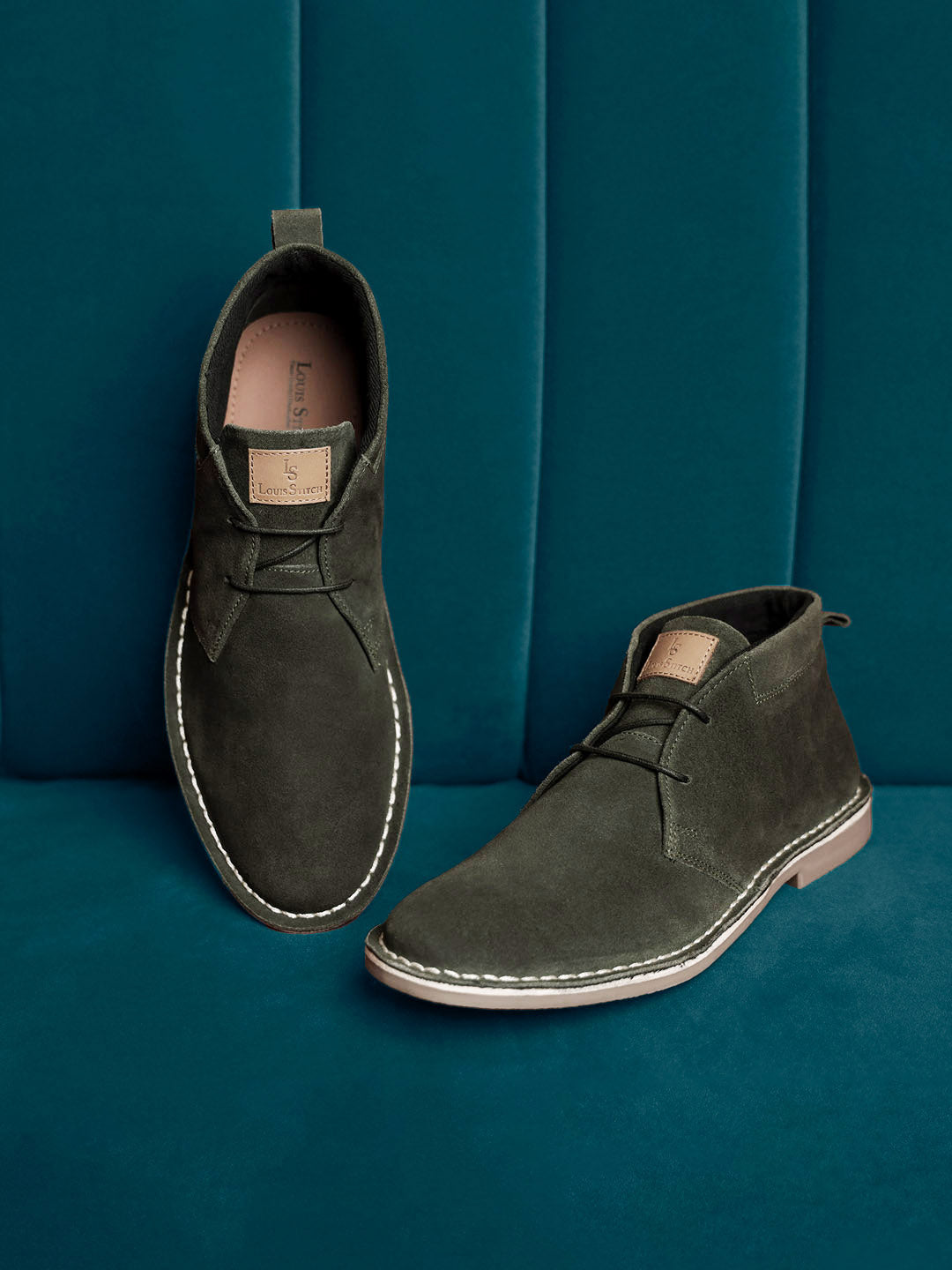 Moss Green Italian Suede Leather British Stitch Down Chukka Boots