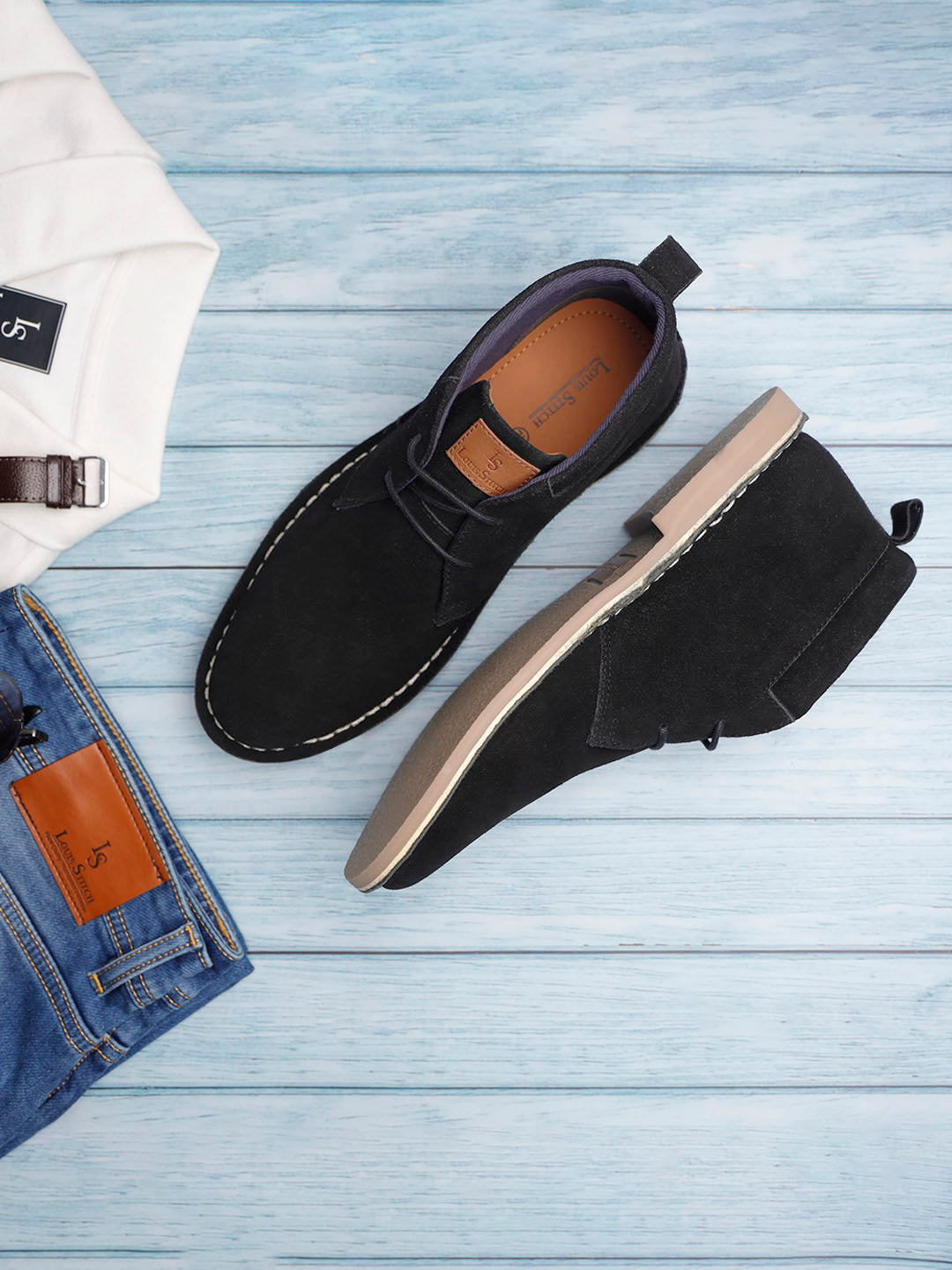 Obsidian Black Italian Suede Leather British Stitch Down Chukka Boots