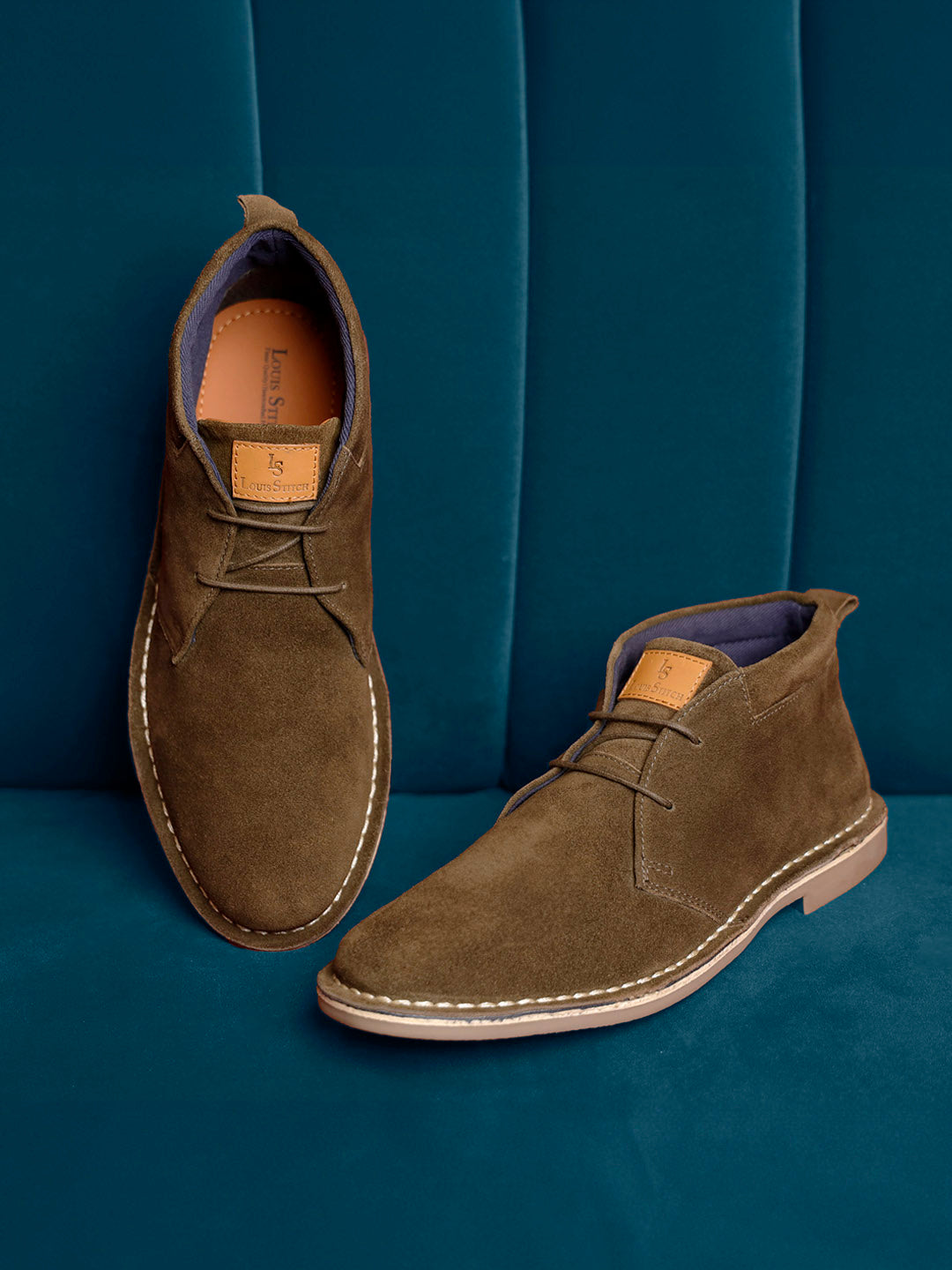 Olive Green Italian Suede Leather British Stitch Down Chukka Boots