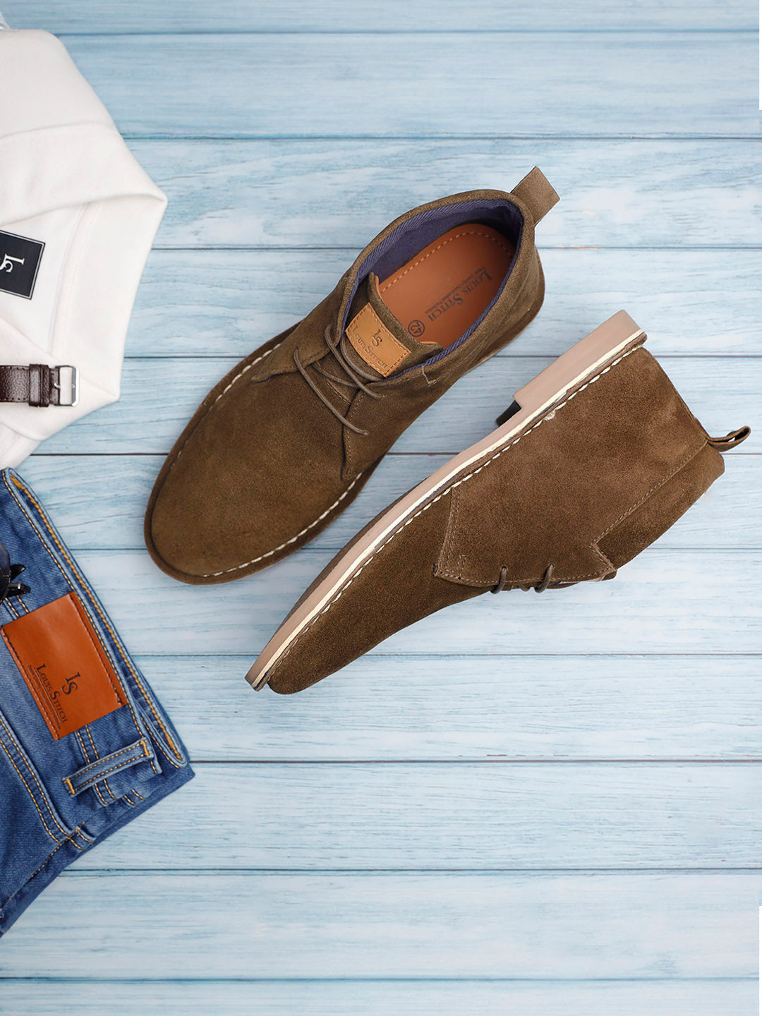 Olive Green Italian Suede Leather British Stitch Down Chukka Boots