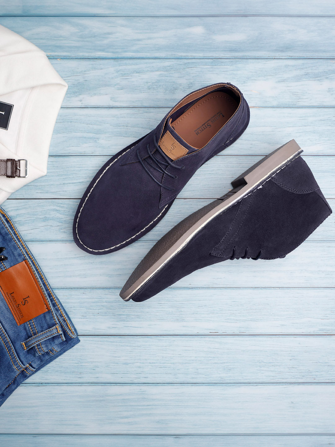 Federal Blue Italian Suede Leather British Stitch Down Chukka Boots