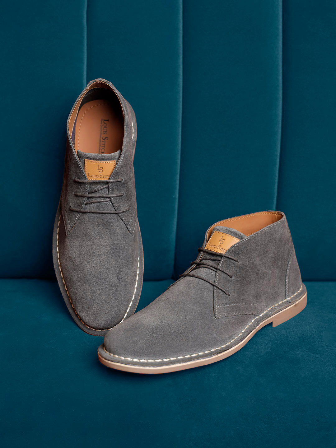 Ash Grey Italian Suede Leather British Stitch Down Chukka Boots