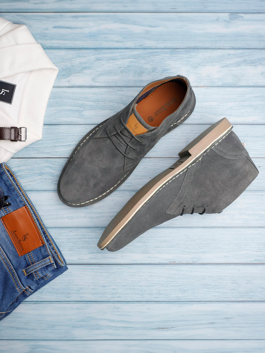 Ash Grey Italian Suede Leather British Stitch Down Chukka Boots