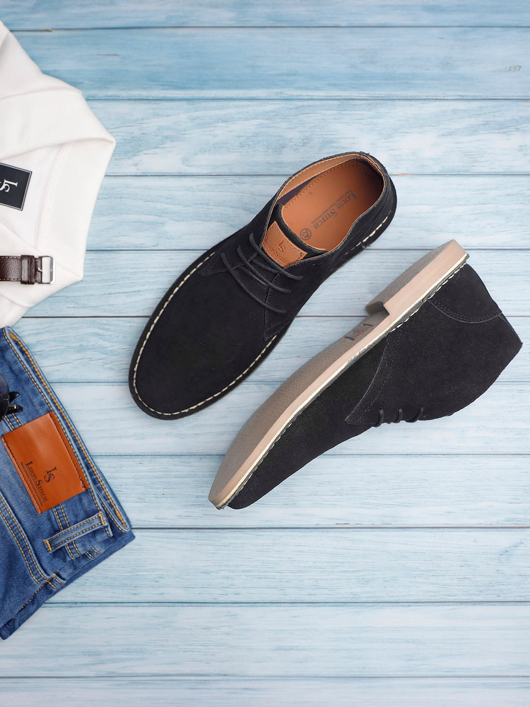 Obsidian Black Italian Suede Leather British Stitch Down Chukka Boots