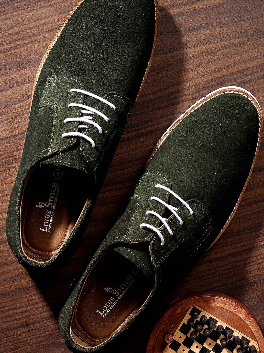Seaweed Green Handmade Premium Italian Leather Suede Casuals EVA Sole