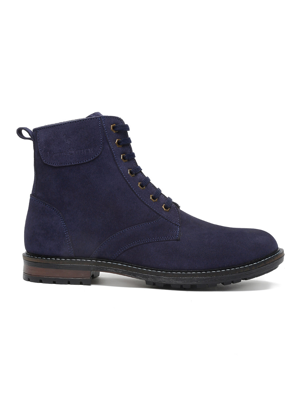 Federal Blue Handmade High Ankle Bikers Long Boot - Italian Suede Leather