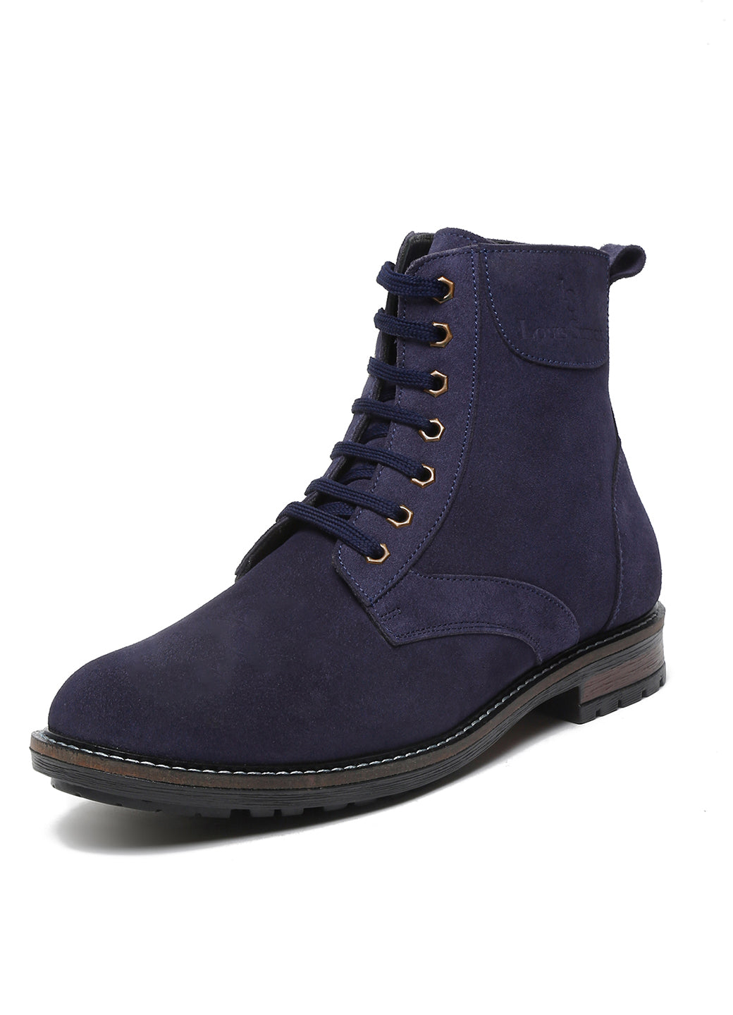 Federal Blue Handmade High Ankle Bikers Long Boot - Italian Suede Leather