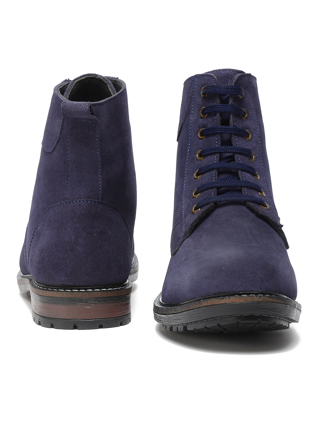 Federal Blue Handmade High Ankle Bikers Long Boot - Italian Suede Leather