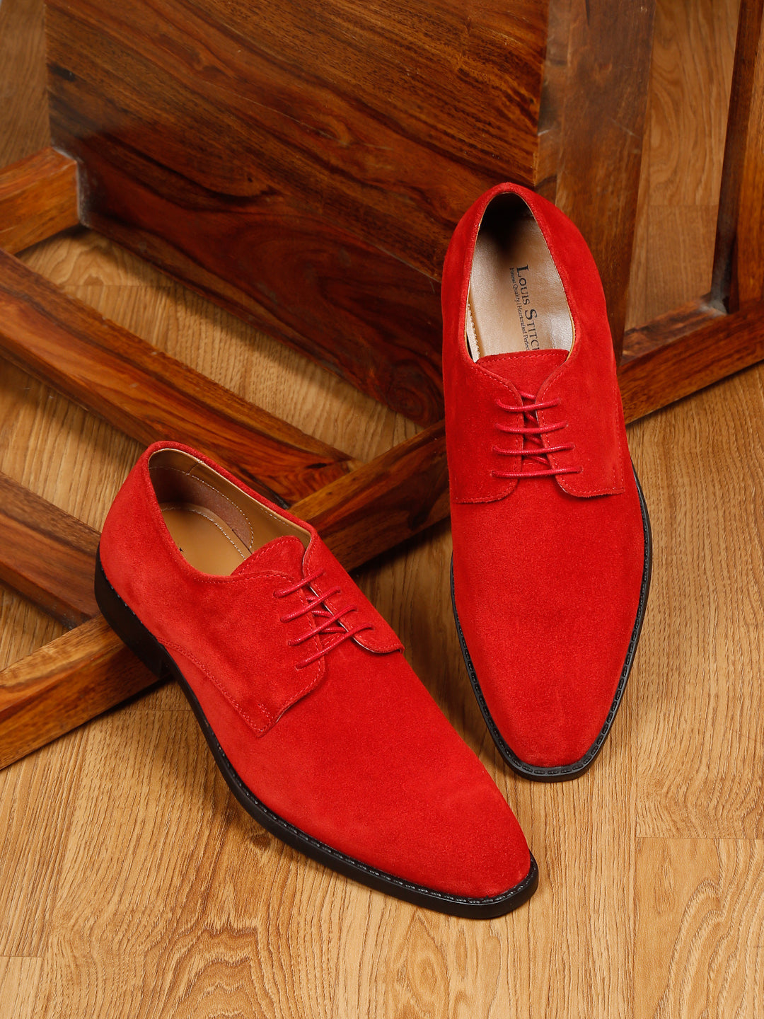 Crimson Red Italian Suede Leather British Style Handcrafted Casual Shoe