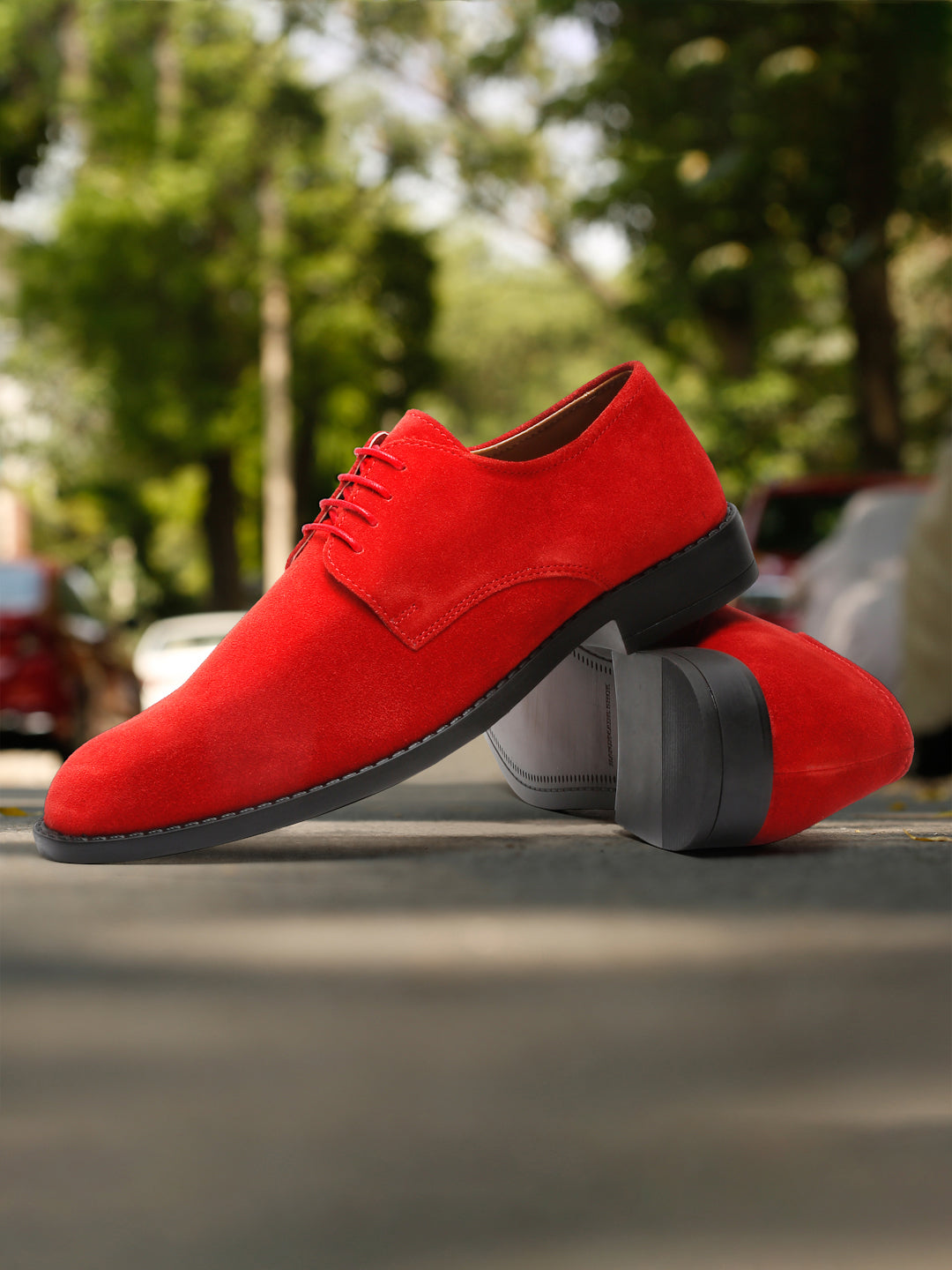 Crimson Red Italian Suede Leather British Style Handcrafted Casual Shoe