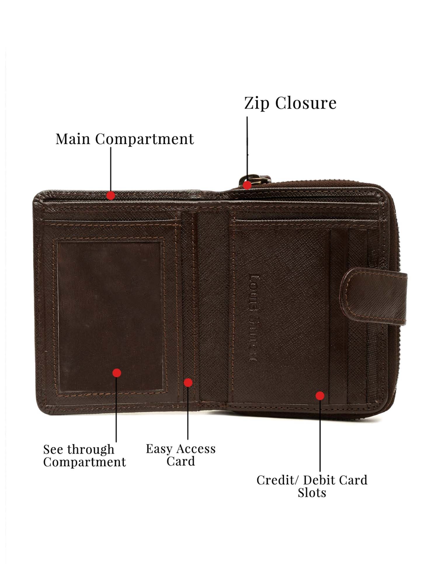 Bistre Brown Italian Saffiano Leather Wallet RFID Zip Protection