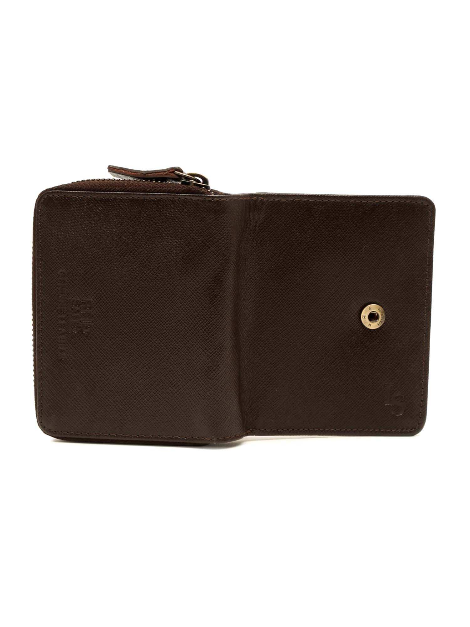 Bistre Brown Italian Saffiano Leather Wallet RFID Zip Protection