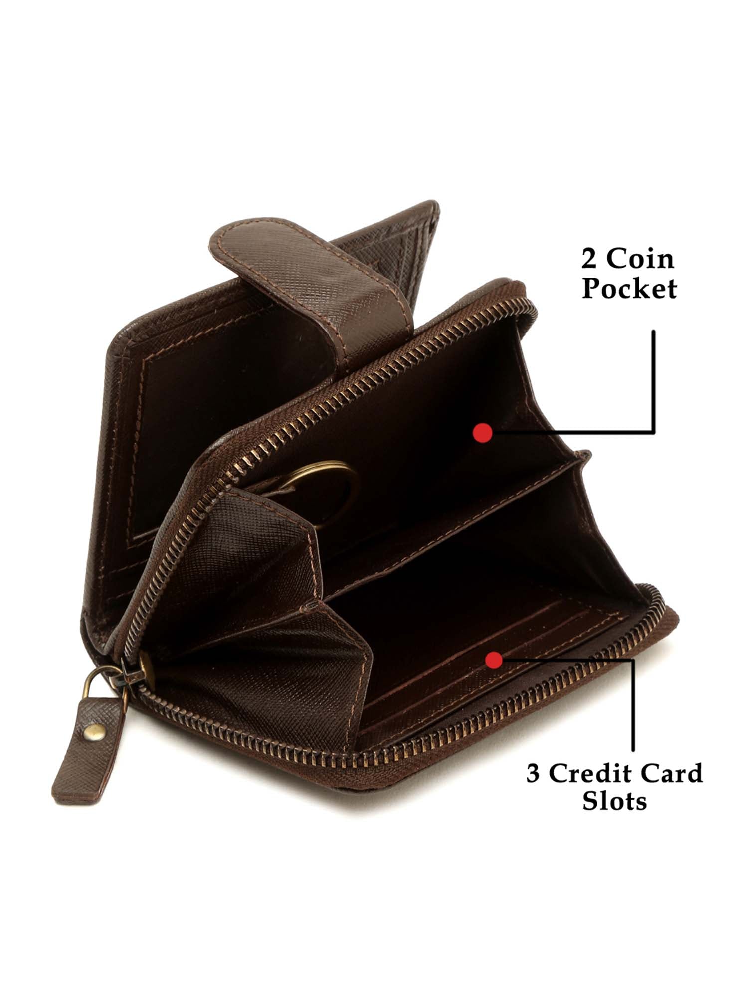 Bistre Brown Italian Saffiano Leather Wallet RFID Zip Protection