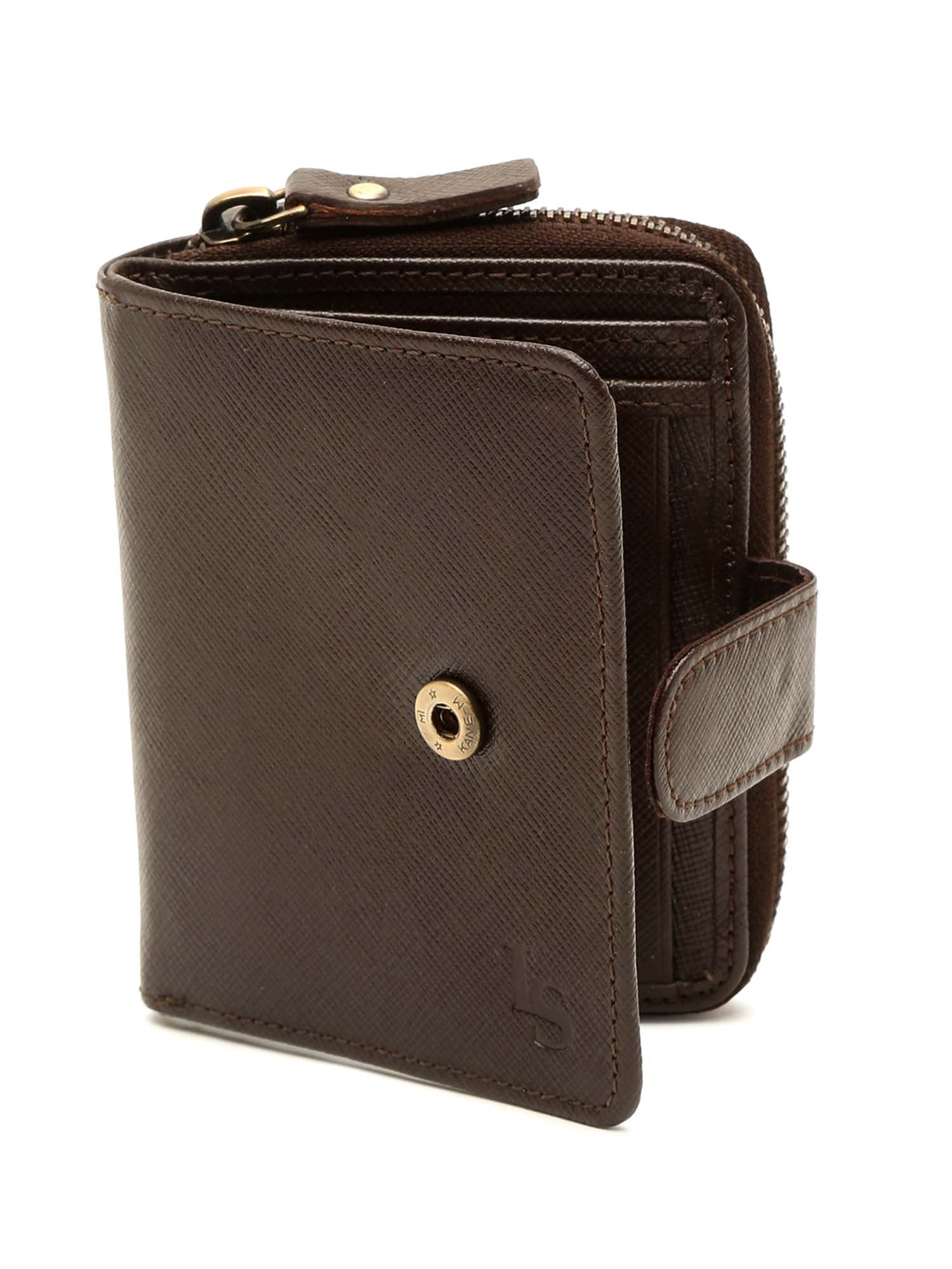 Bistre Brown Italian Saffiano Leather Wallet RFID Zip Protection