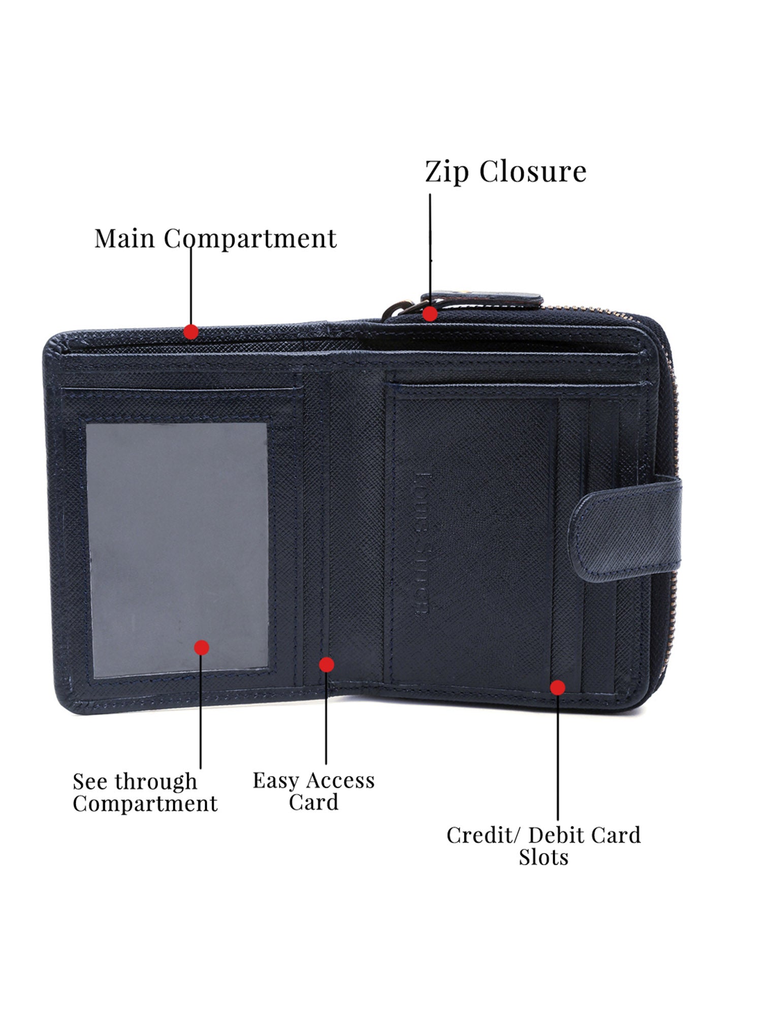 Denim Blue Italian Saffiano Leather Wallet RFID Zip Protection