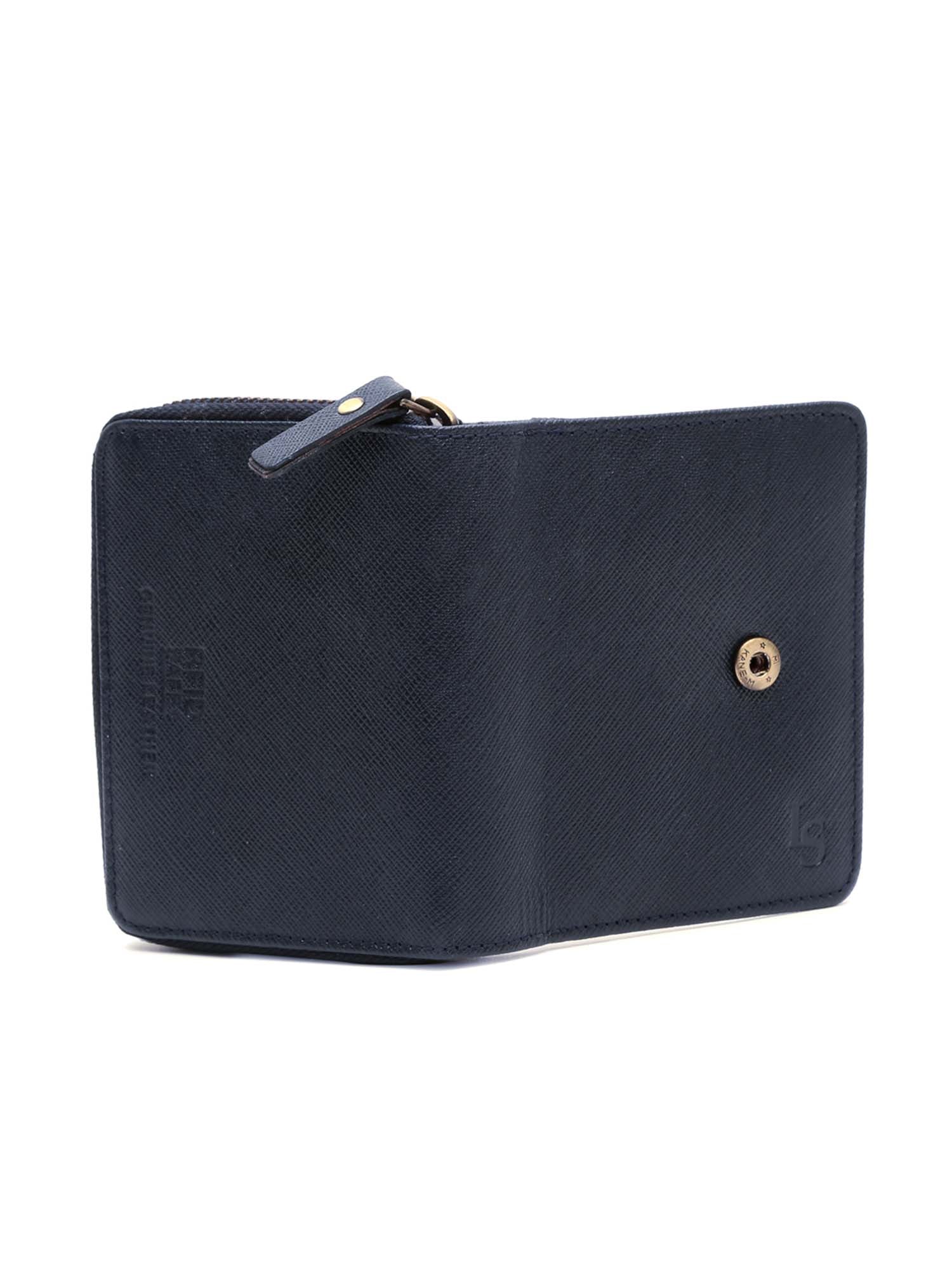 Denim Blue Italian Saffiano Leather Wallet RFID Zip Protection