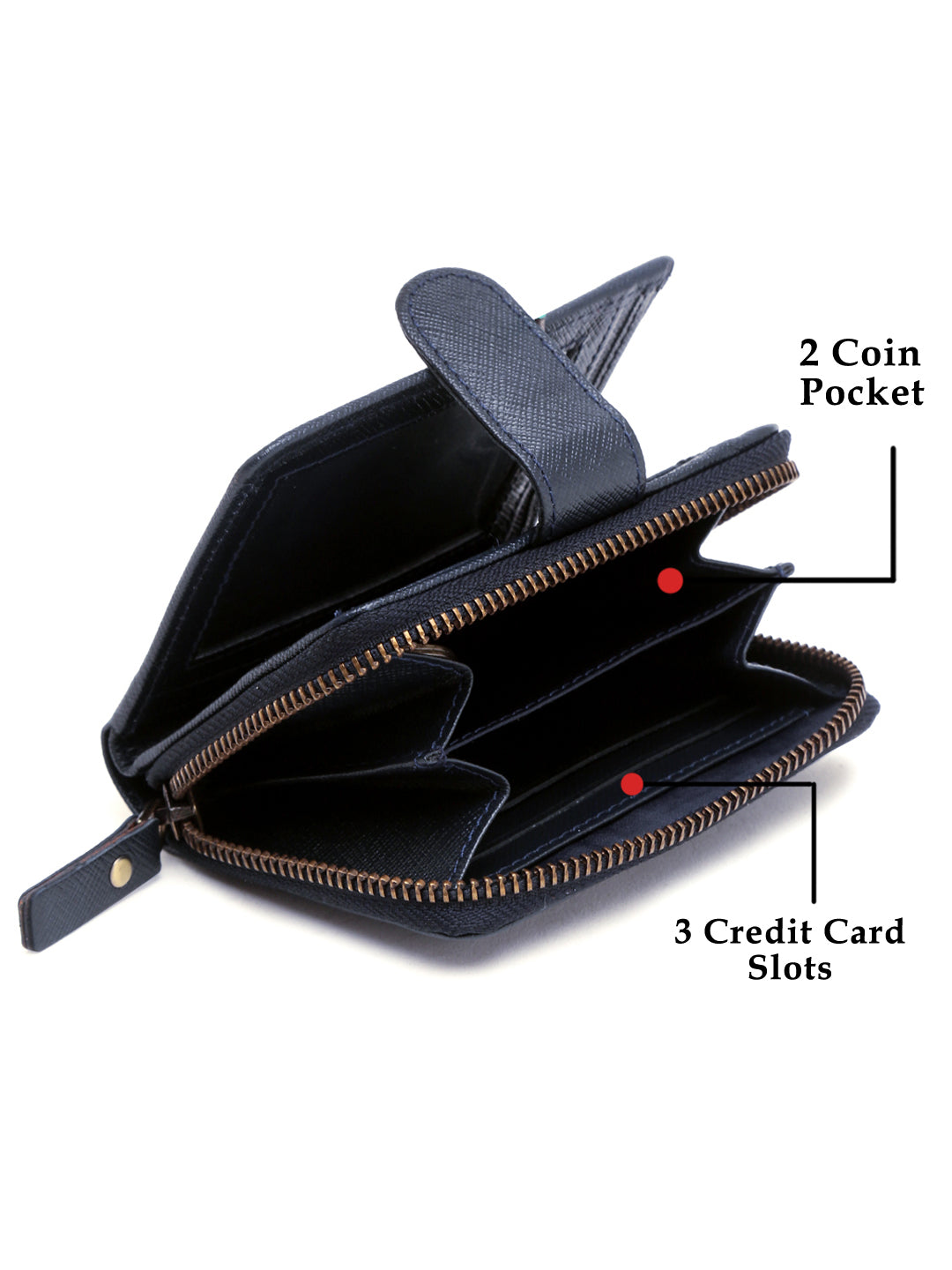 Denim Blue Italian Saffiano Leather Wallet RFID Zip Protection