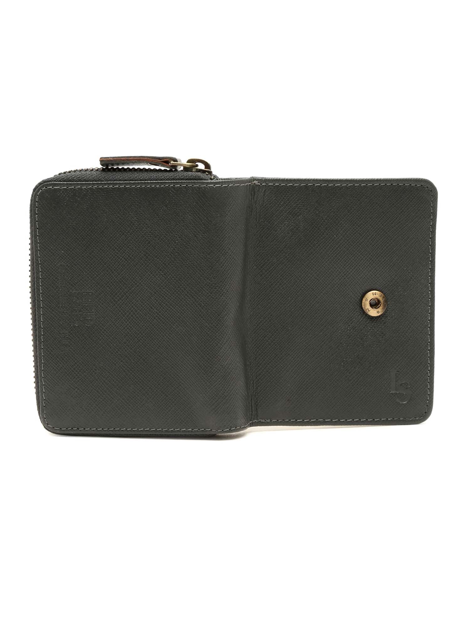 Grey Italian Saffiano Leather Wallet RFID Zip Protection