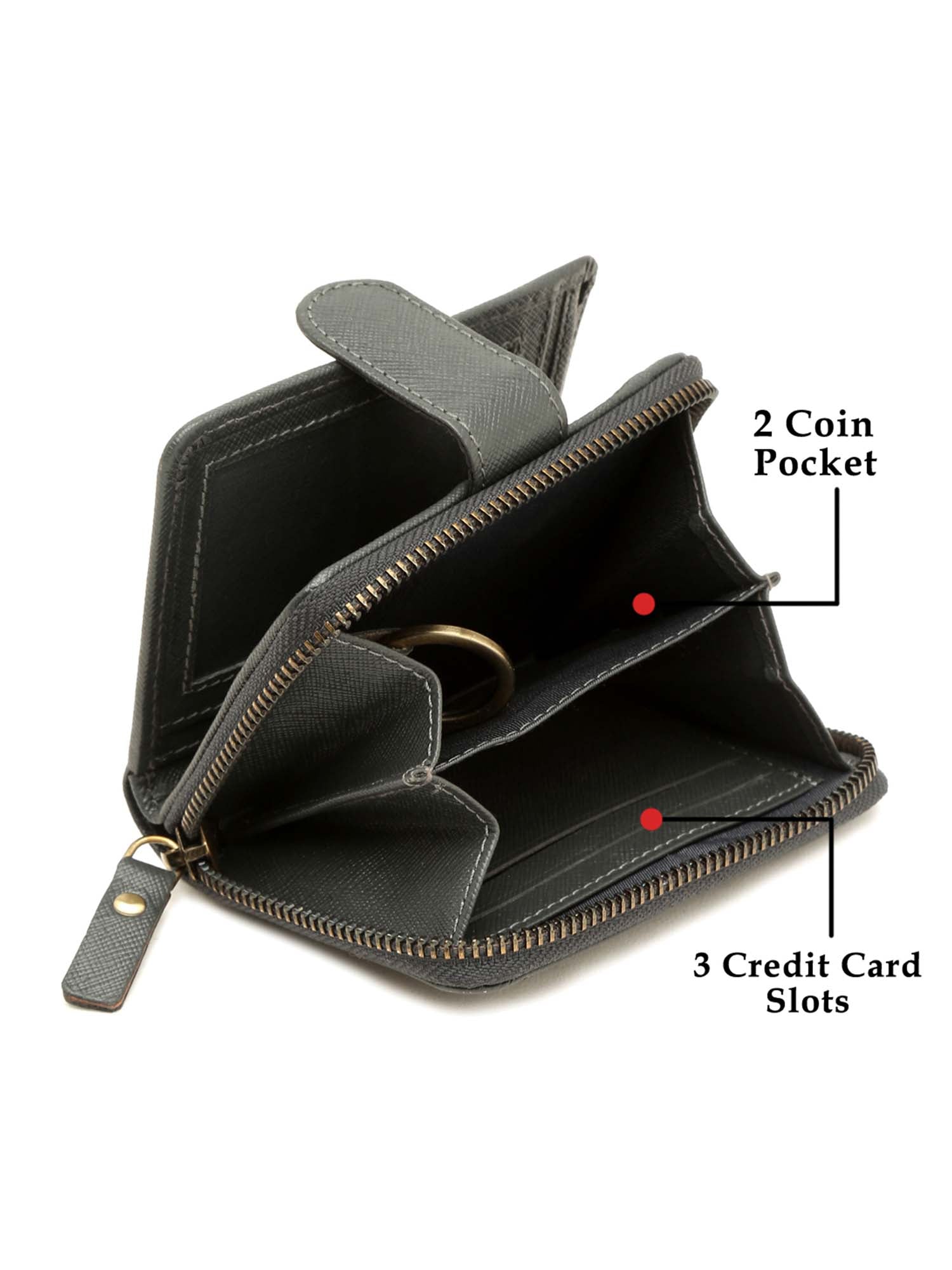 Grey Italian Saffiano Leather Wallet RFID Zip Protection