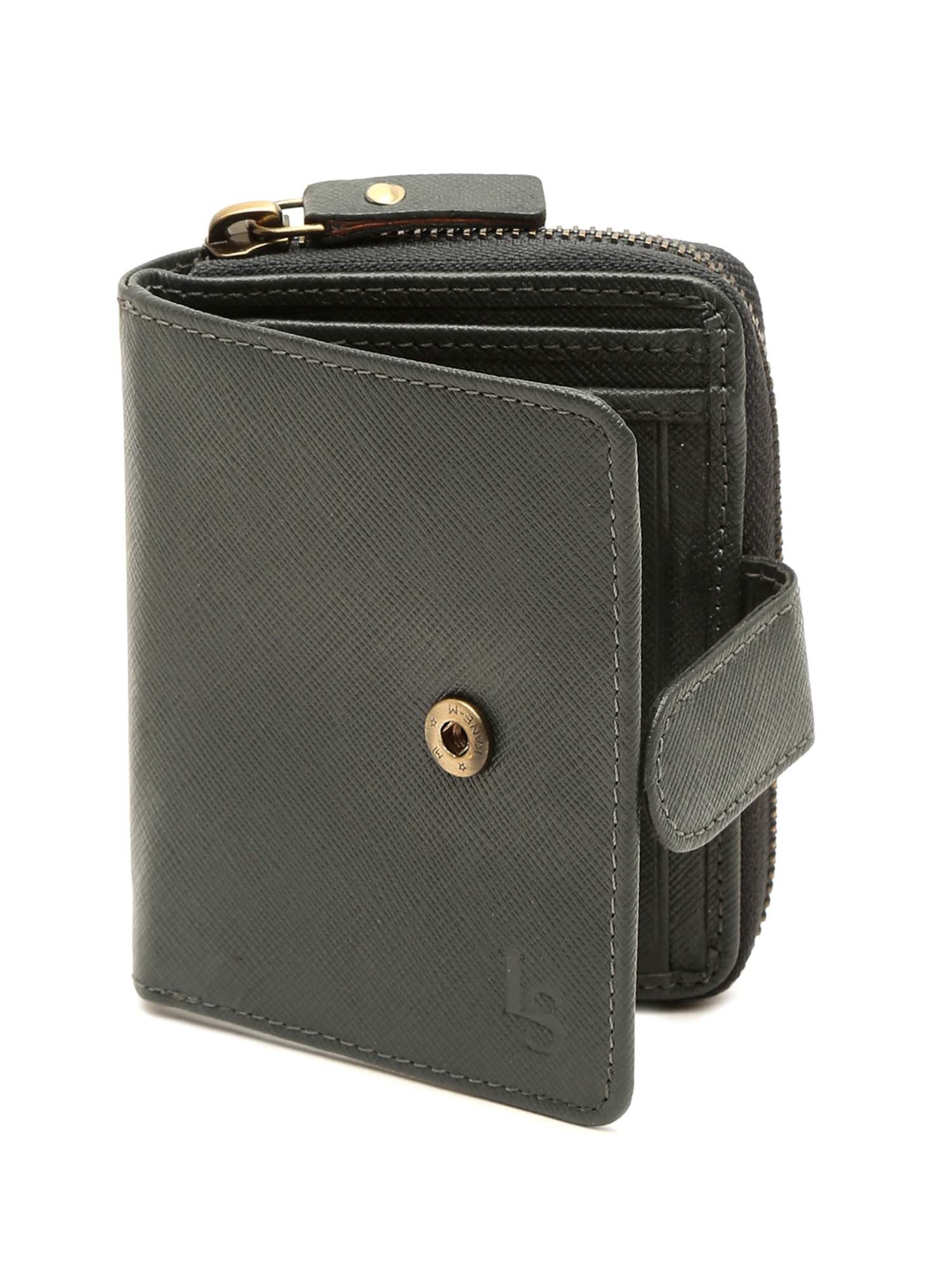 Grey Italian Saffiano Leather Wallet RFID Zip Protection