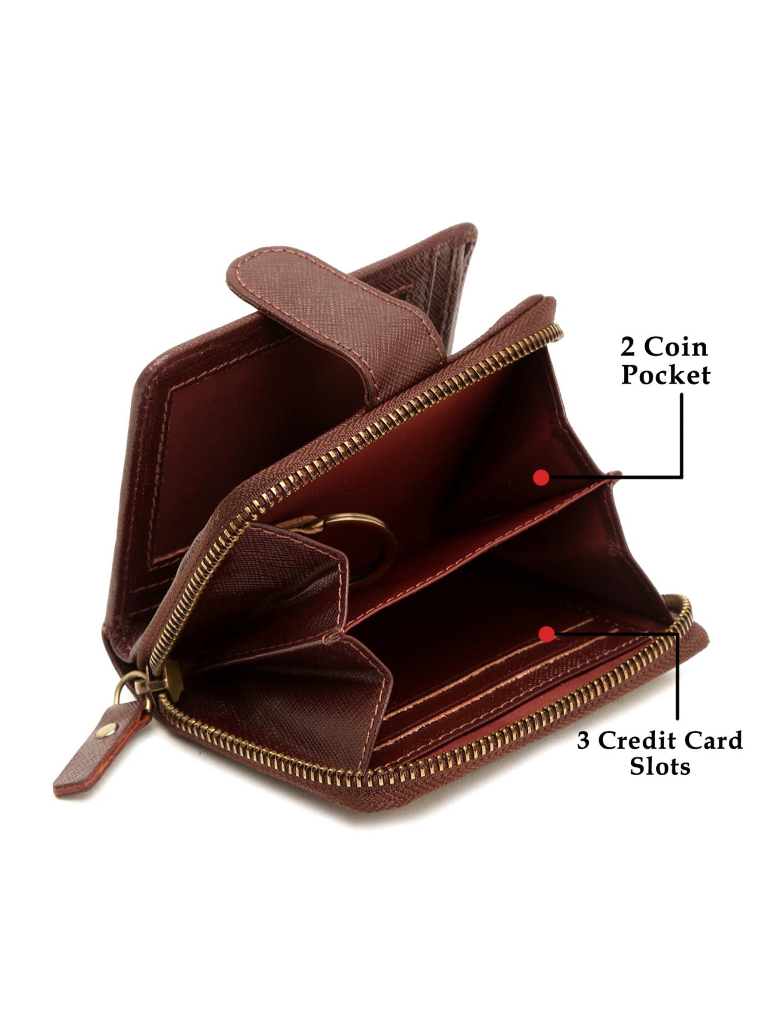 Rosewood Italian Saffiano Leather Wallet RFID Zip Protection