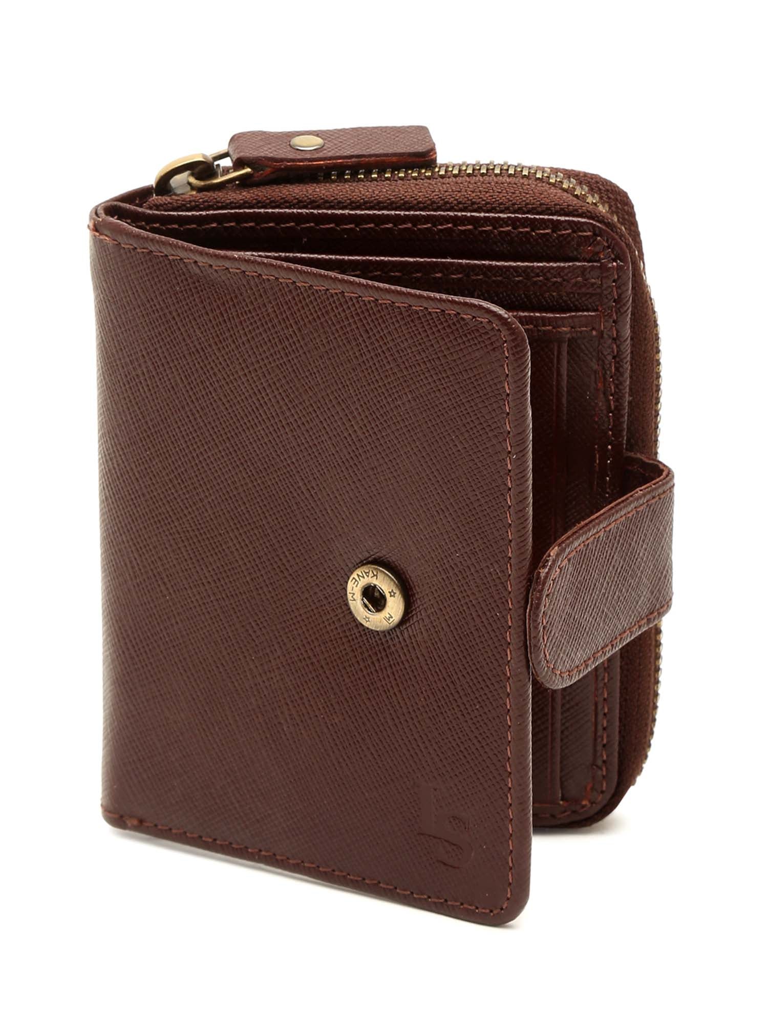 Rosewood Italian Saffiano Leather Wallet RFID Zip Protection