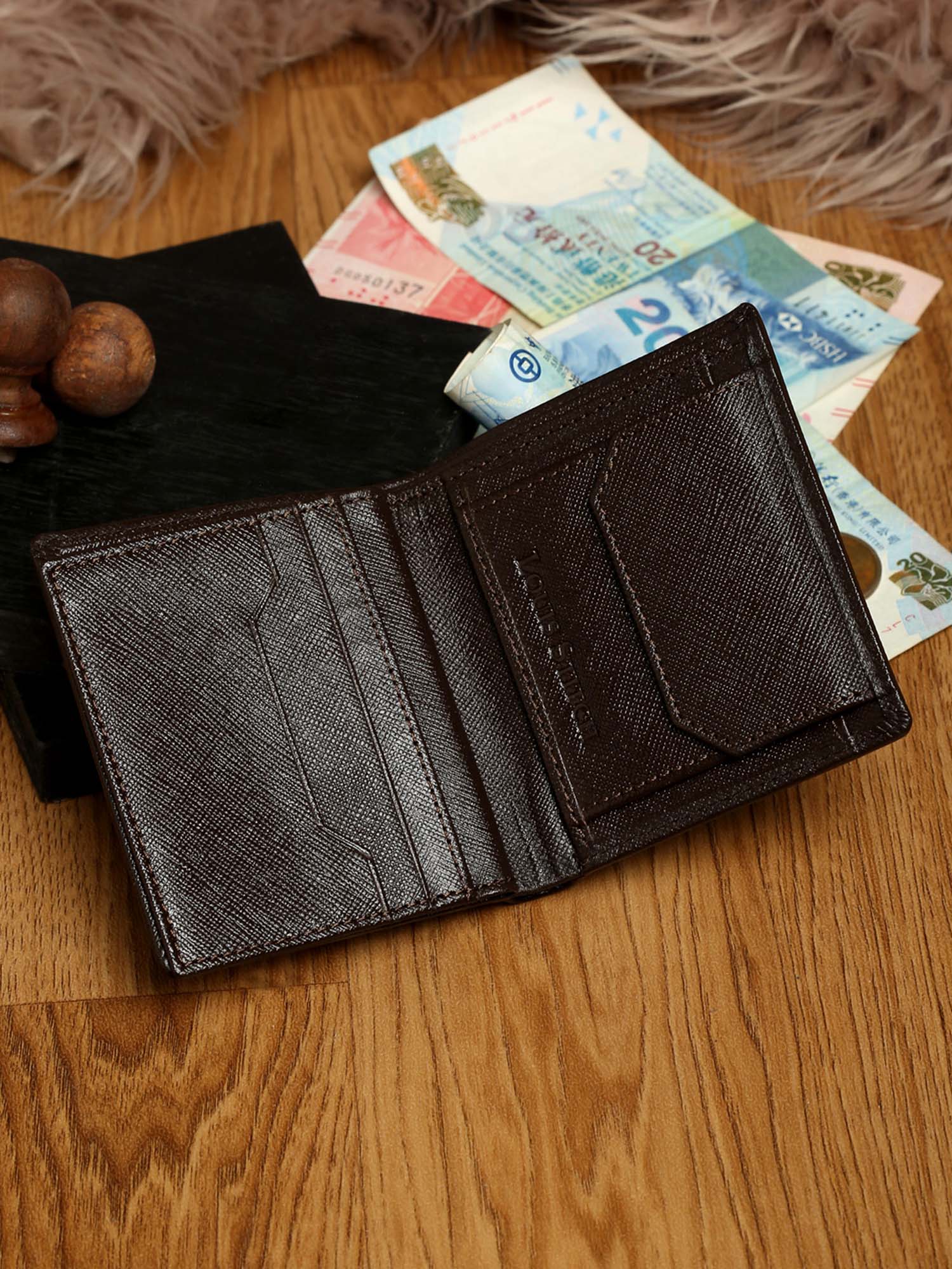 Brunnte Brown Italian Saffiano Leather RFID Wallet