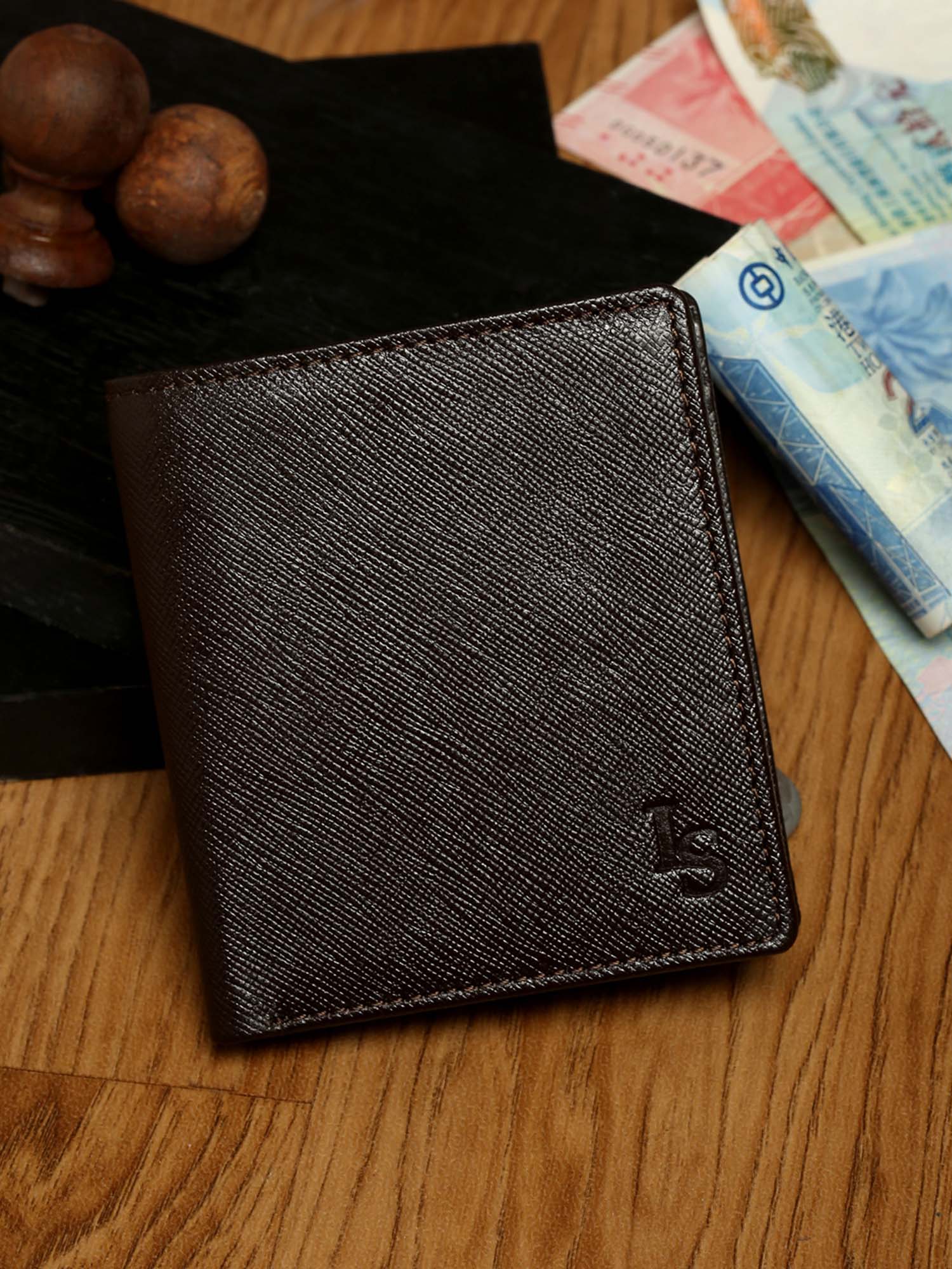 Brunnte Brown Italian Saffiano Leather RFID Wallet