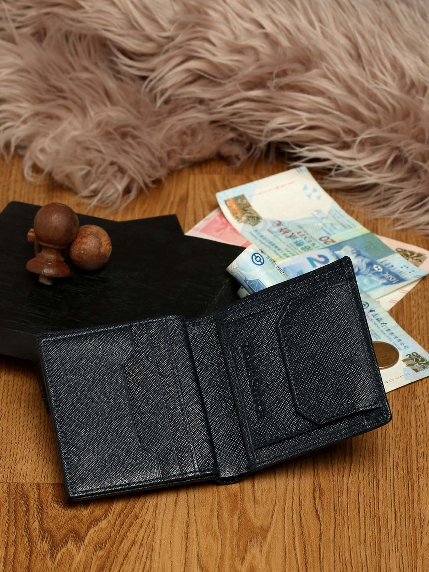 Federal Blue Italian Saffiano Leather RFID Wallet