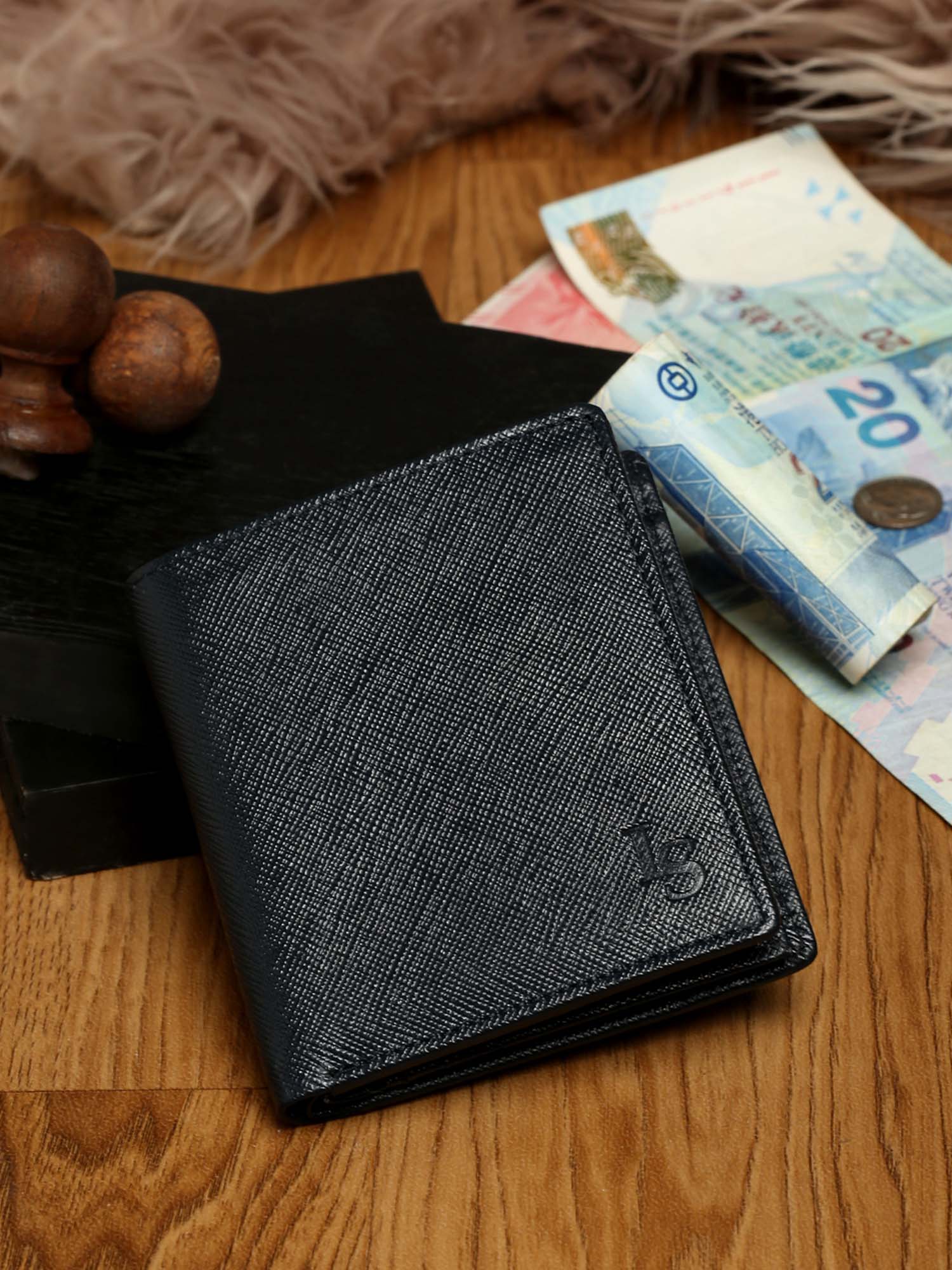 Federal Blue Italian Saffiano Leather RFID Wallet