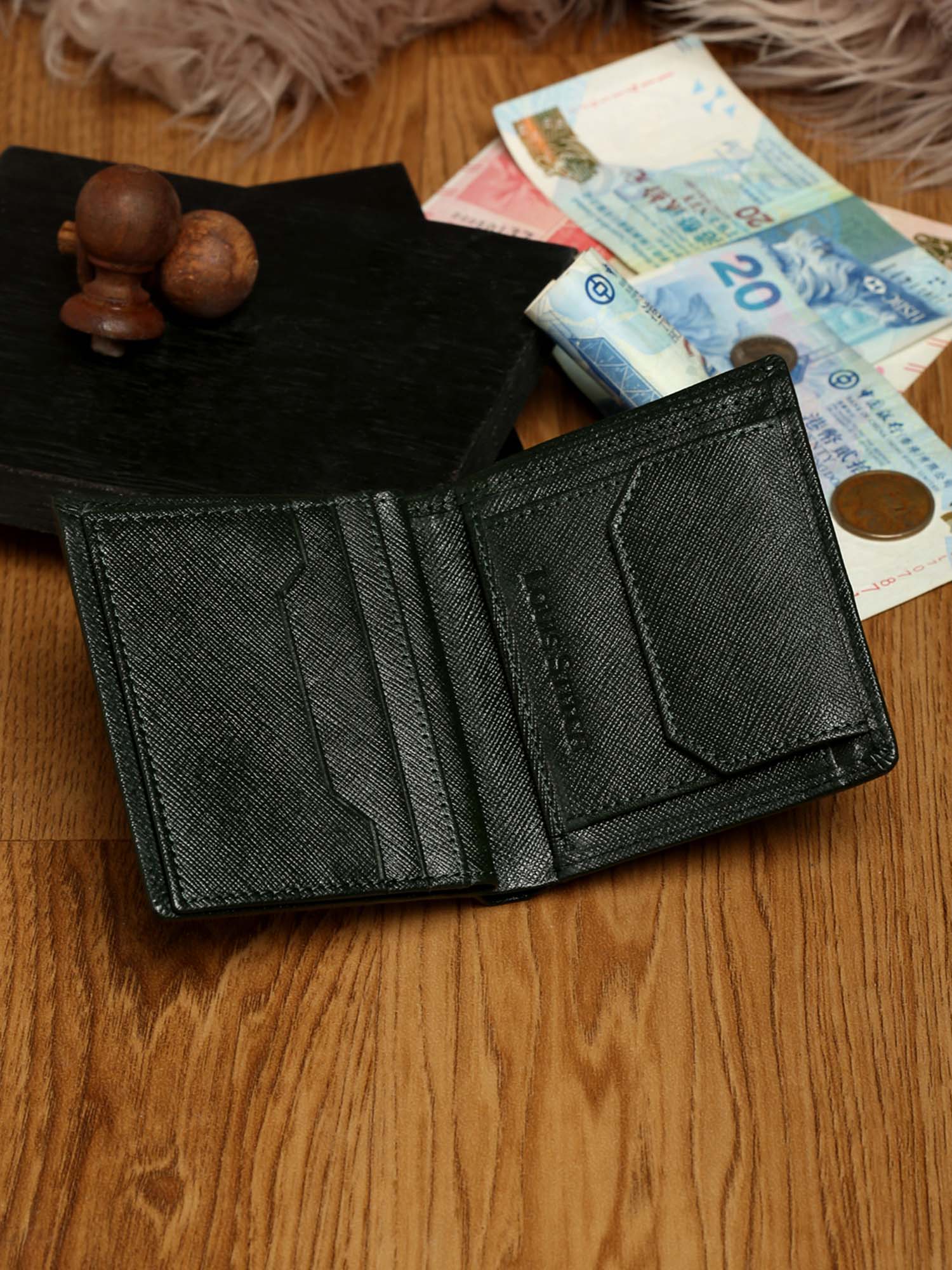 Seaweed Green Italian Saffiano Leather RFID Wallet