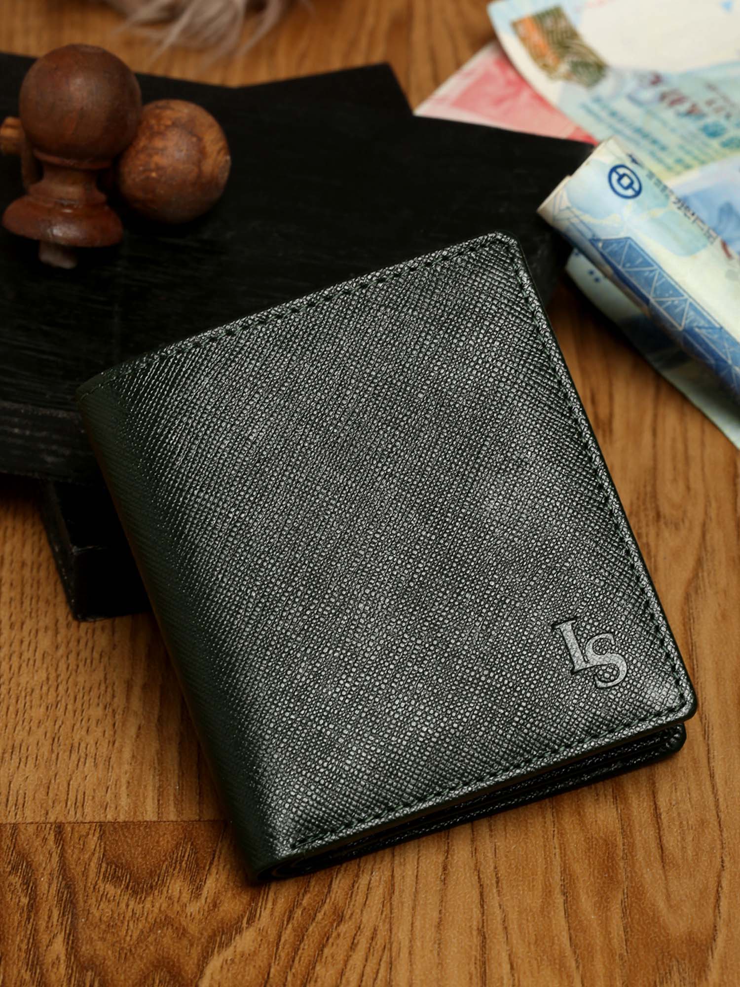 Seaweed Green Italian Saffiano Leather RFID Wallet