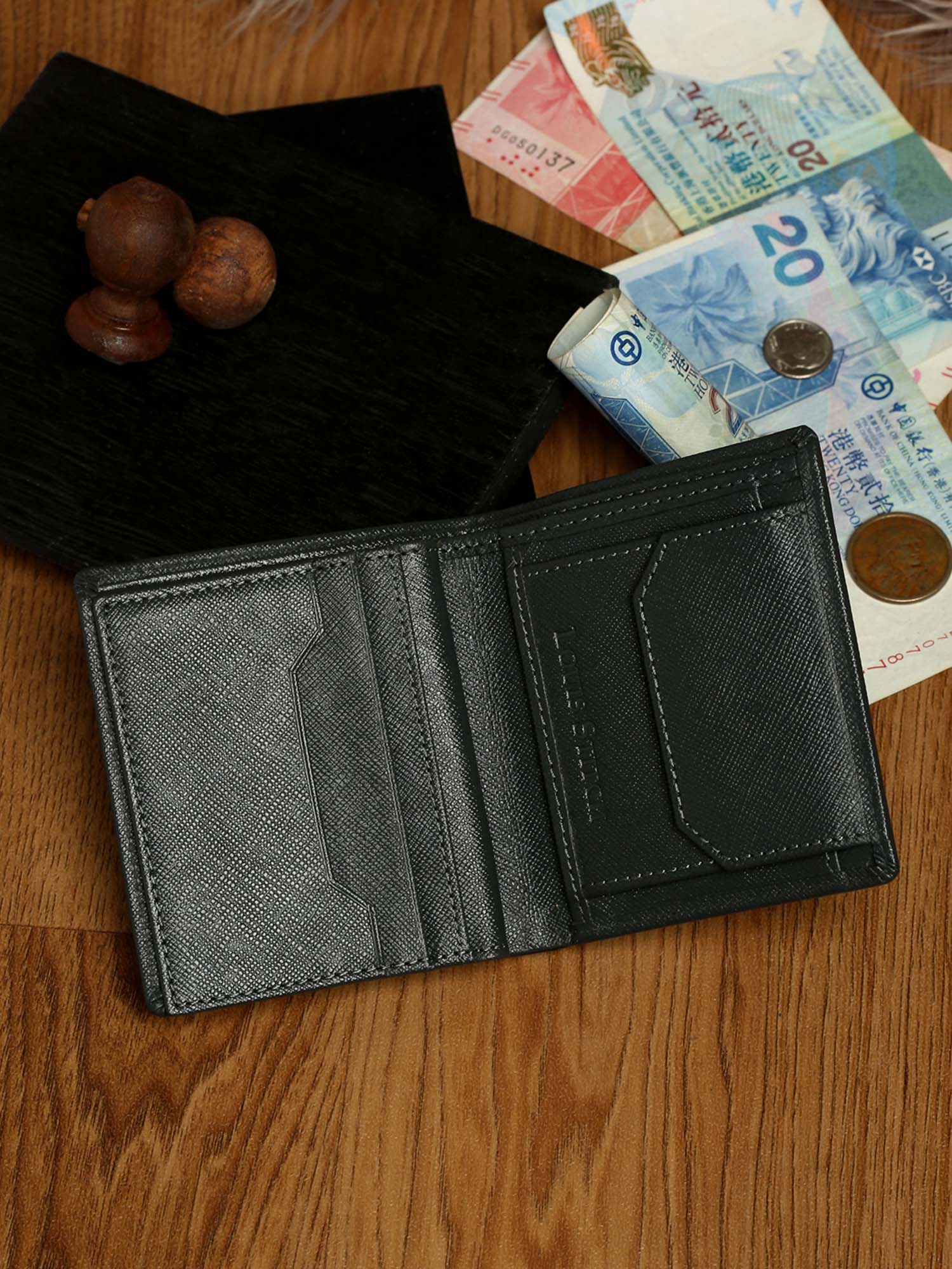 Ash Grey Italian Saffiano Leather RFID Wallet