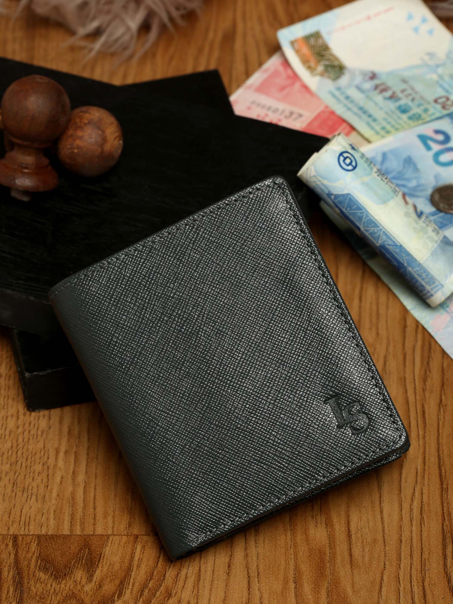 Ash Grey Italian Saffiano Leather RFID Wallet