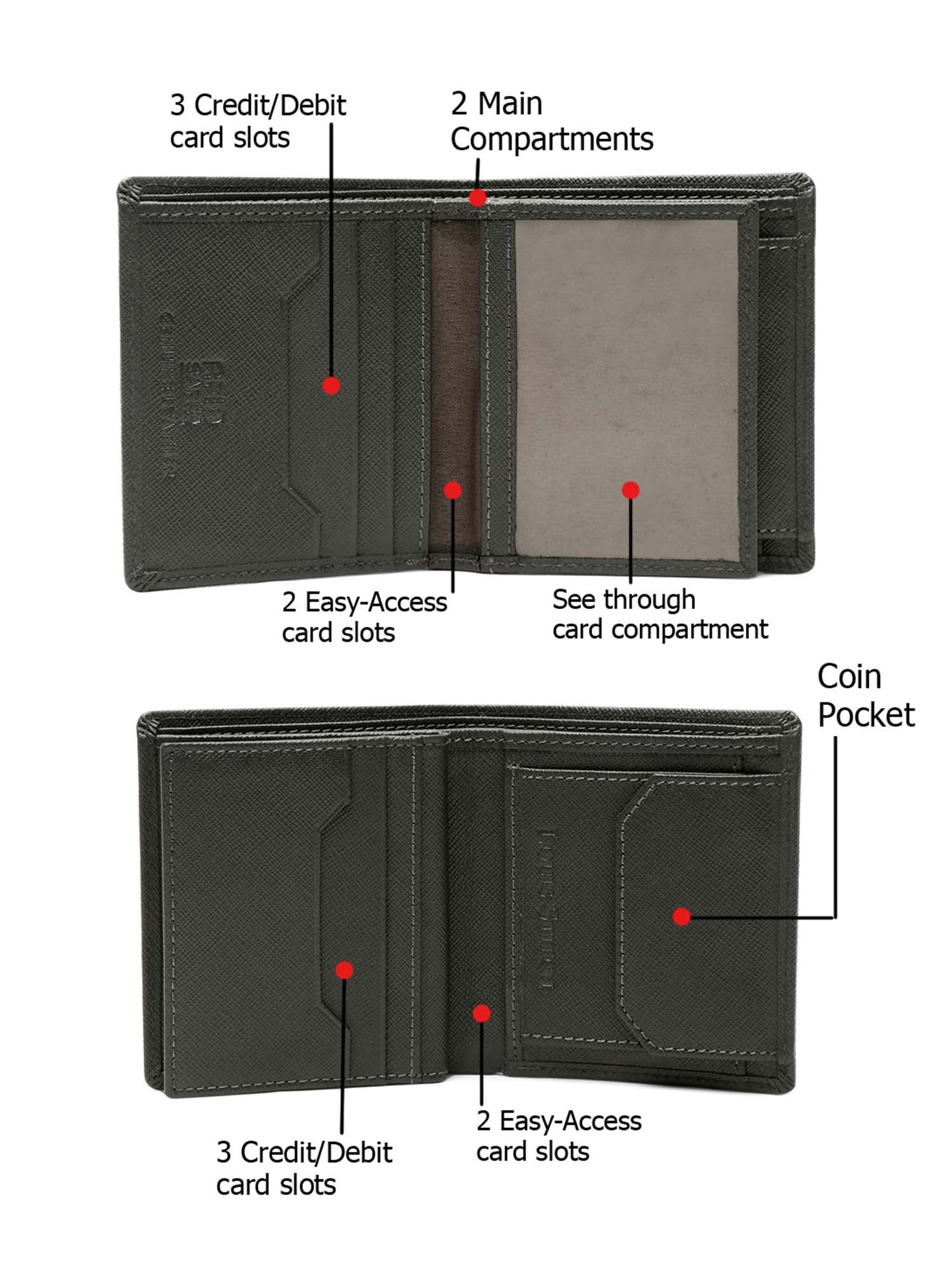 Ash Grey Italian Saffiano Leather RFID Wallet