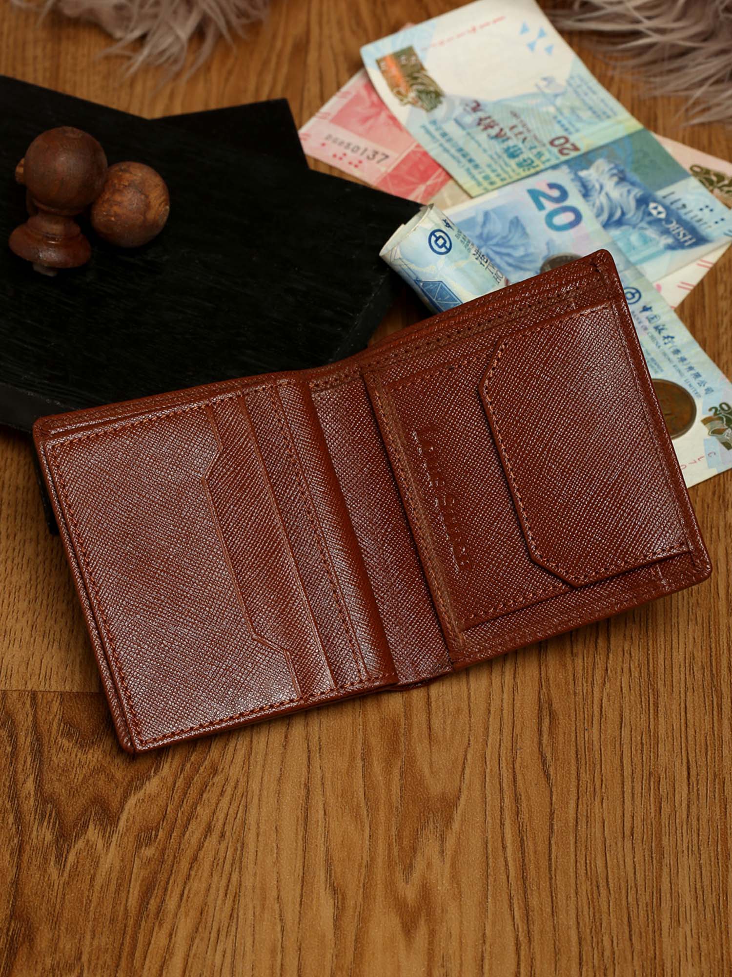 Russet Tan Italian Saffiano Leather RFID Wallet