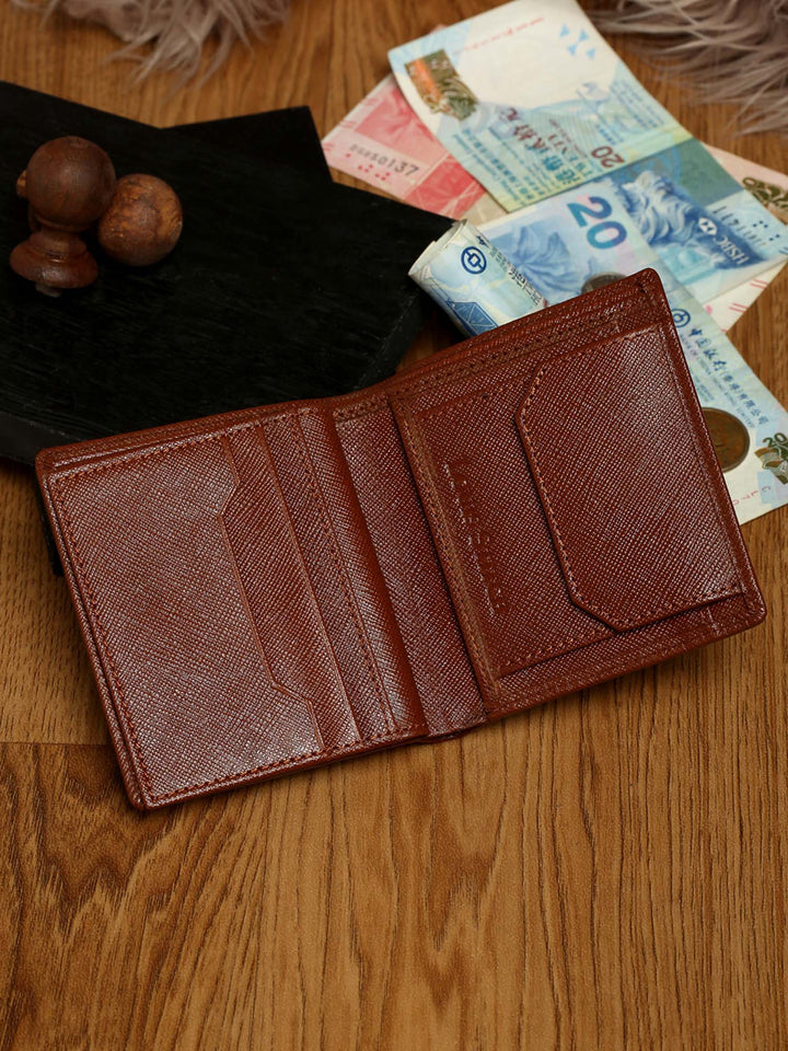  Russet Tan Italian Saffiano Leather RFID Wallet