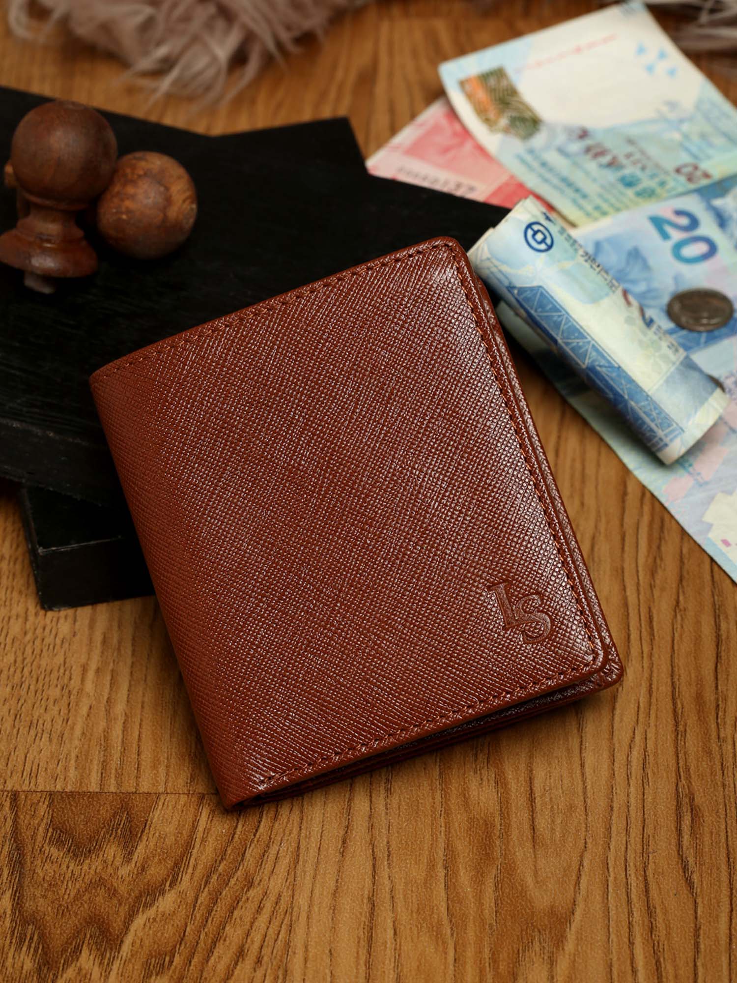 Russet Tan Italian Saffiano Leather RFID Wallet