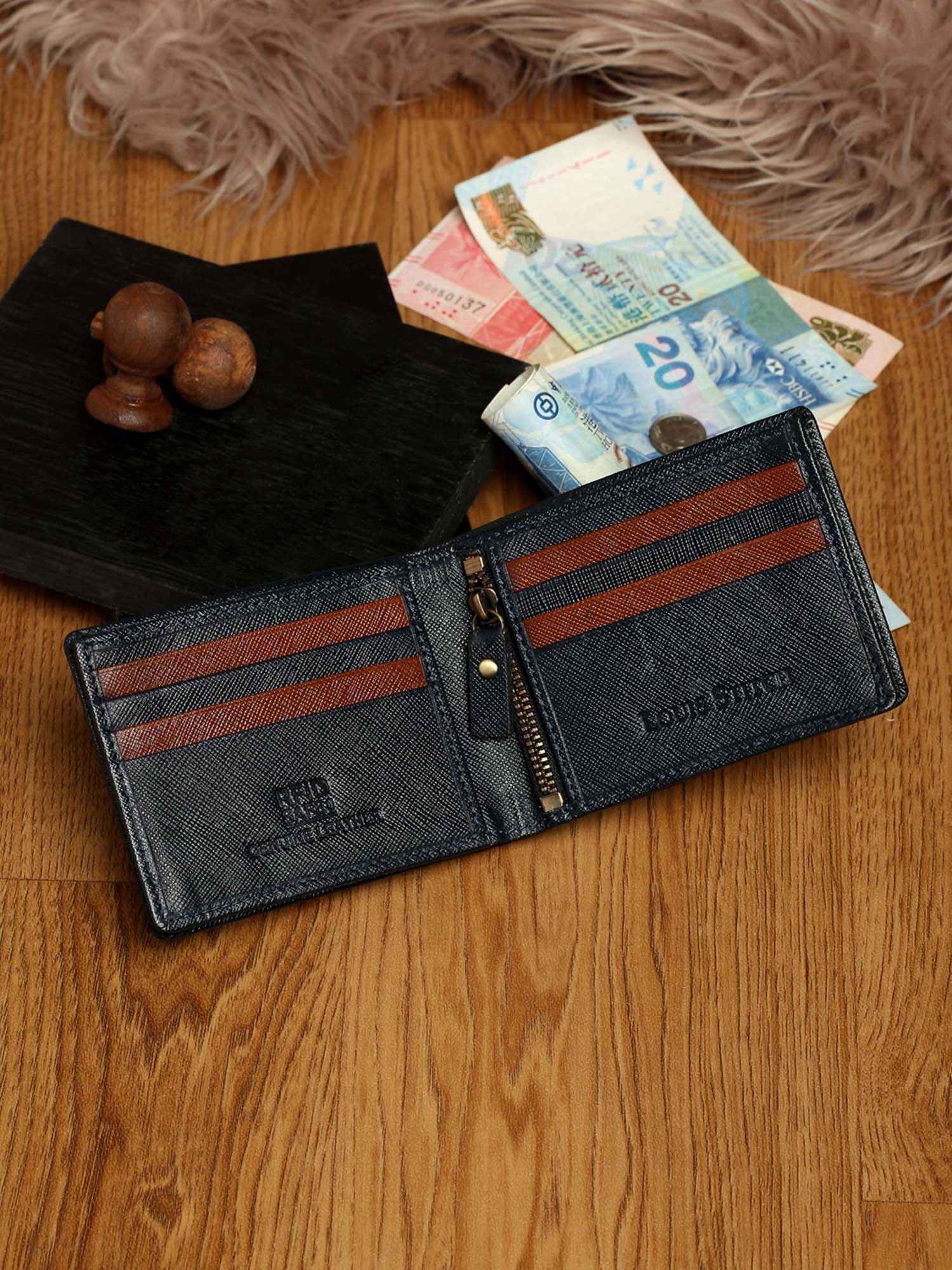 Federal Blue Italian Saffiano Leather RFID Slim Wallet
